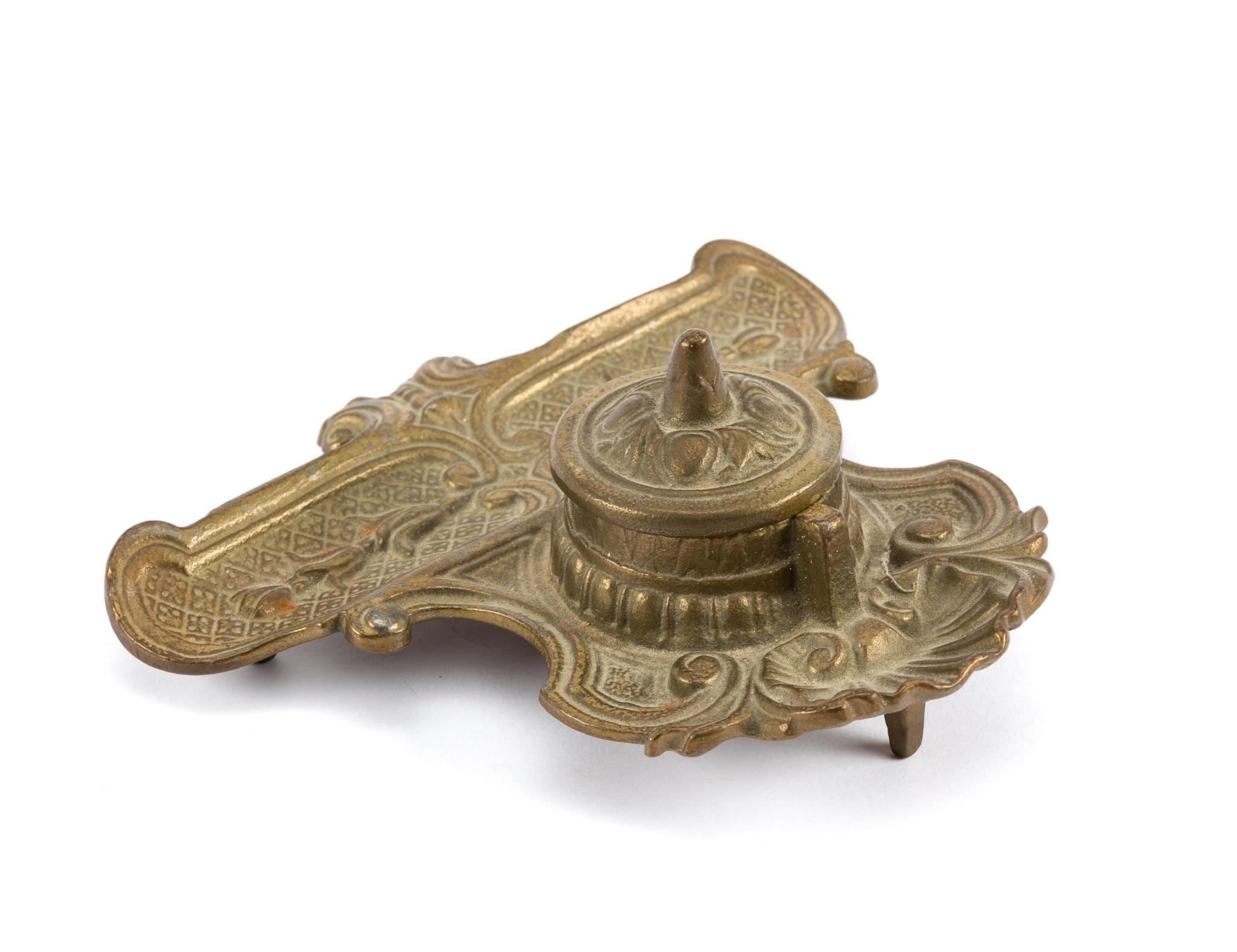 Antique Peerage Cast Brass Inkwell