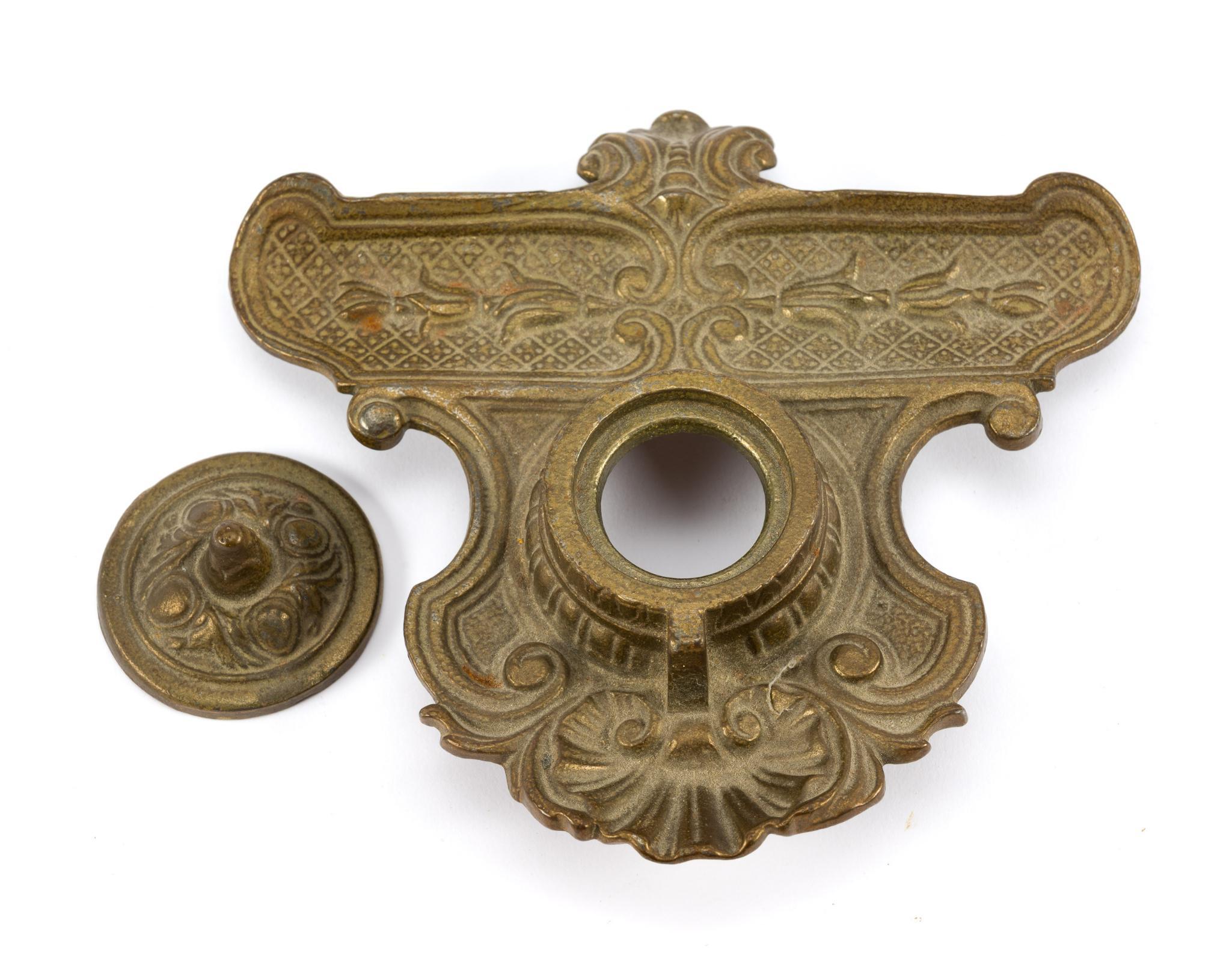 Antique Peerage Cast Brass Inkwell