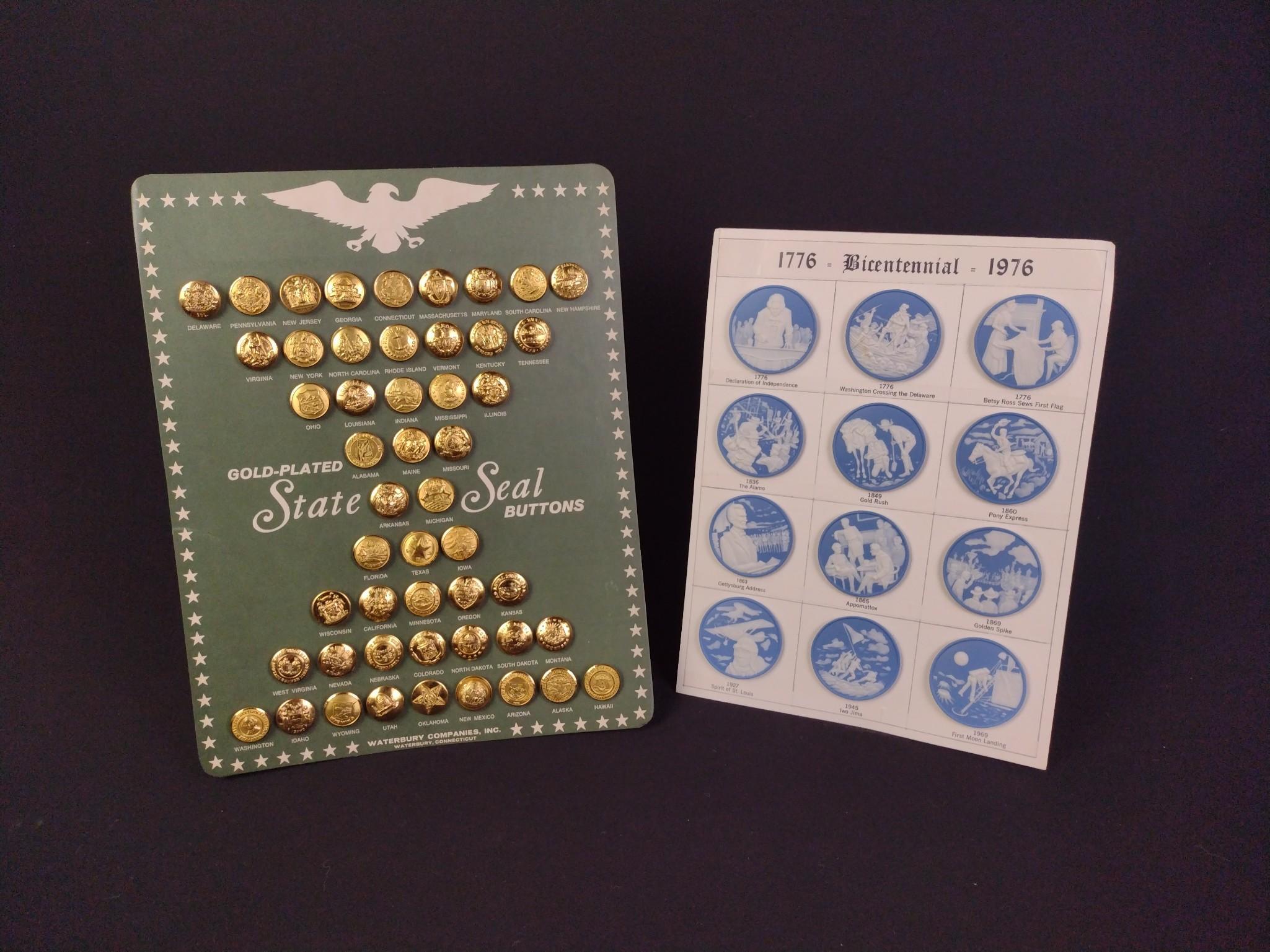Bicentennial Wedgwood Buttons & Gold Plated State Seal Buttons