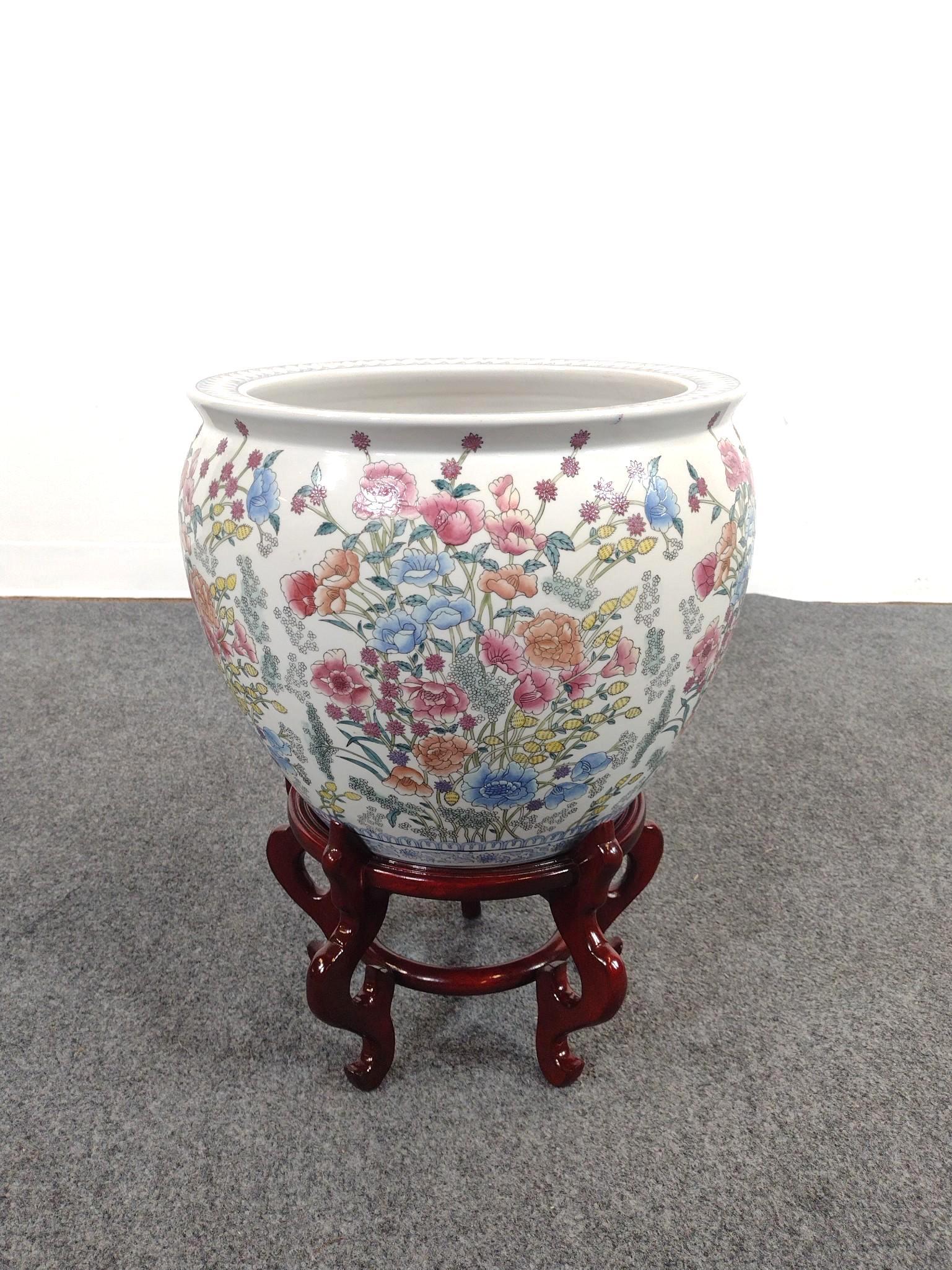 Chinese Famille Rose Fish Bowl on Stand