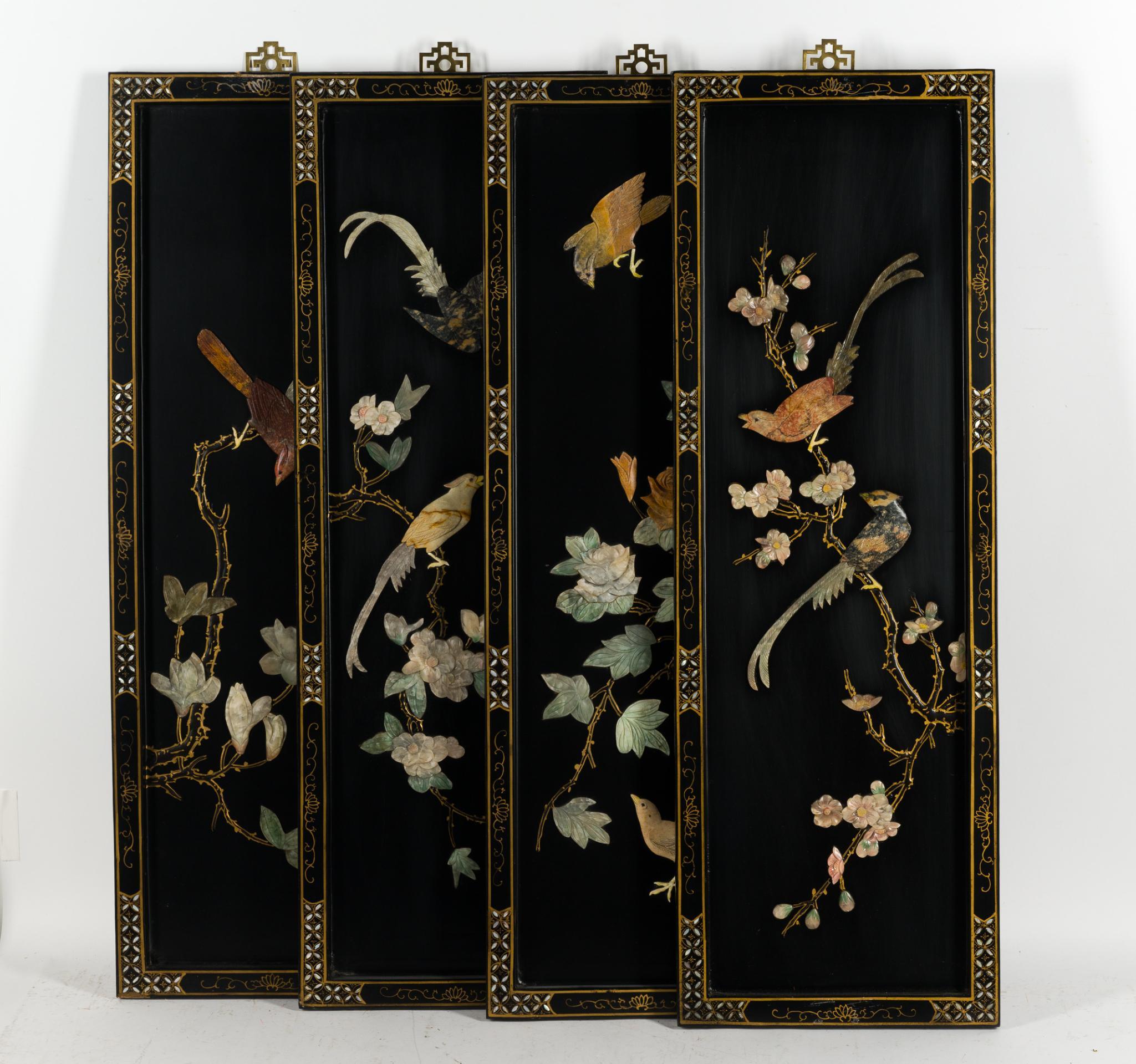 Set of 4 Chinese Black Lacquer Panels