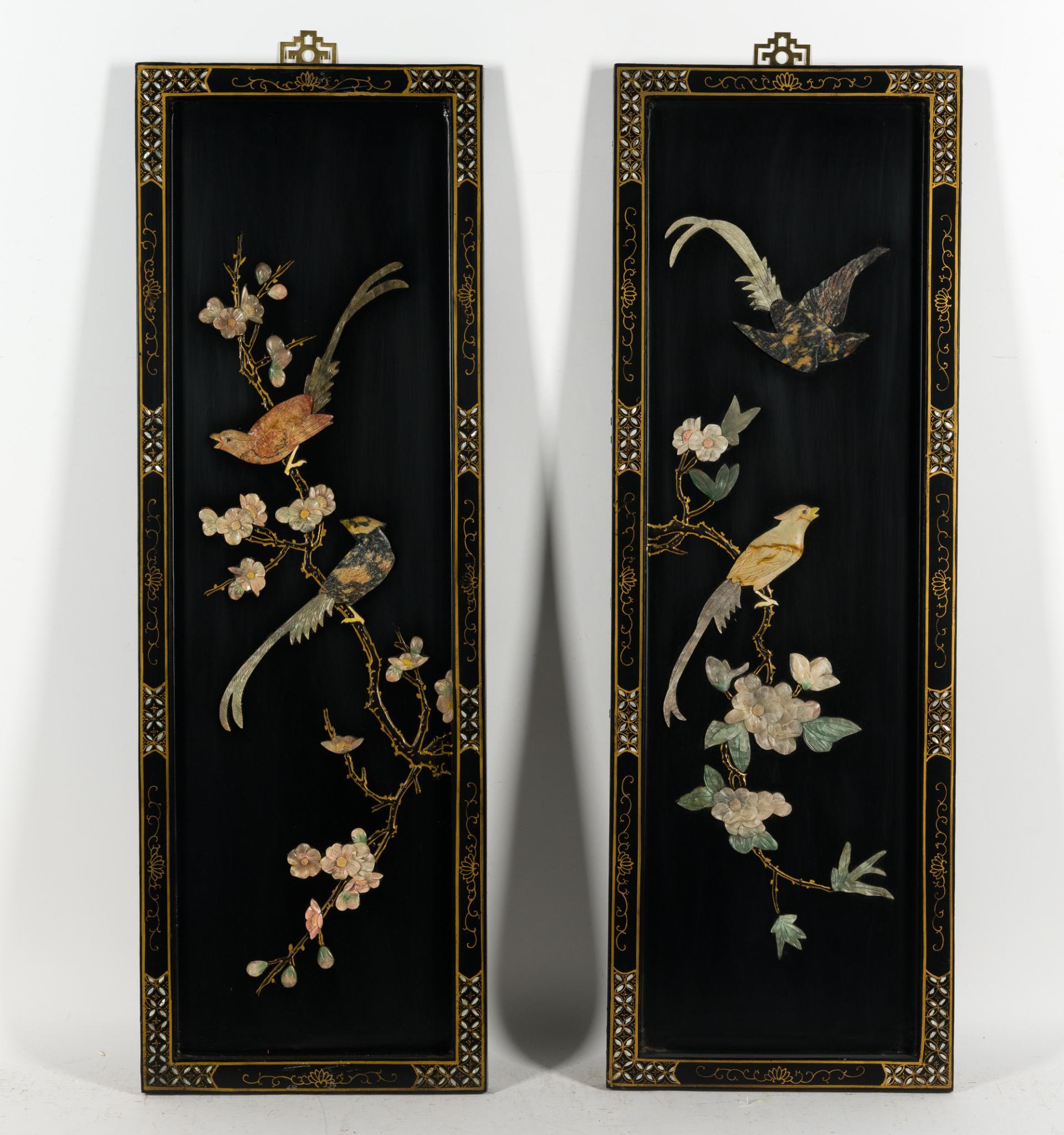 Set of 4 Chinese Black Lacquer Panels