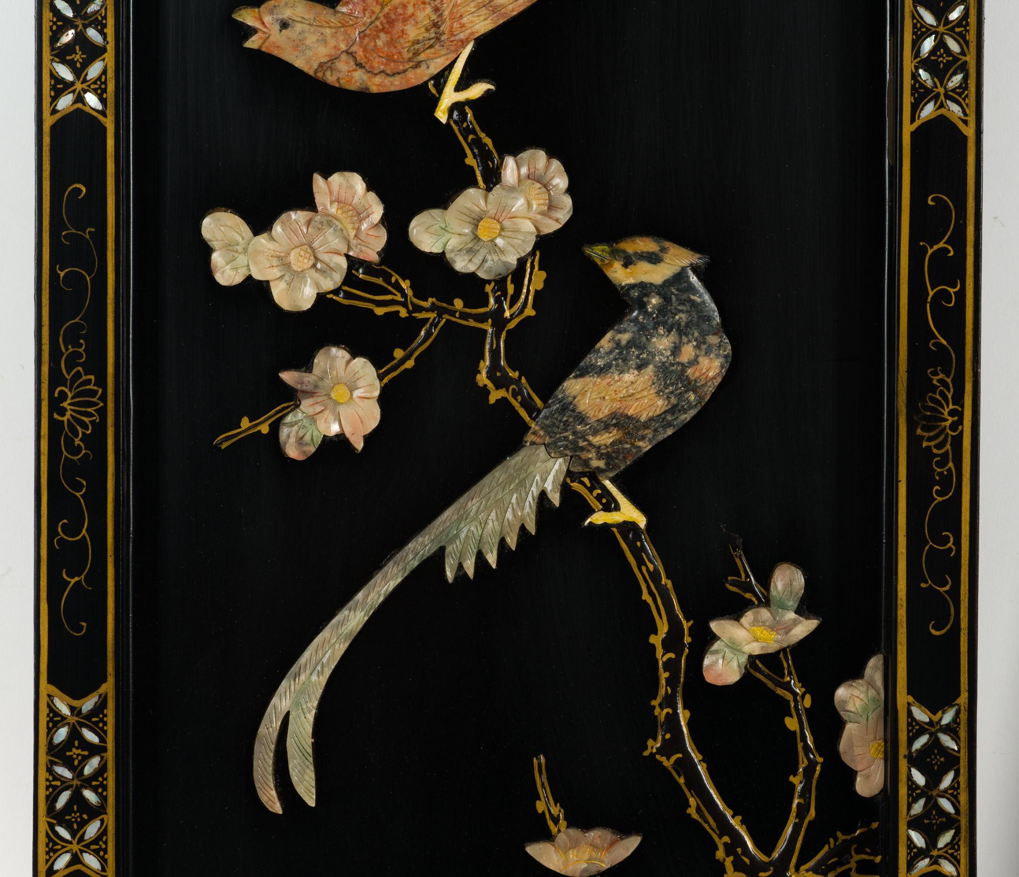 Set of 4 Chinese Black Lacquer Panels