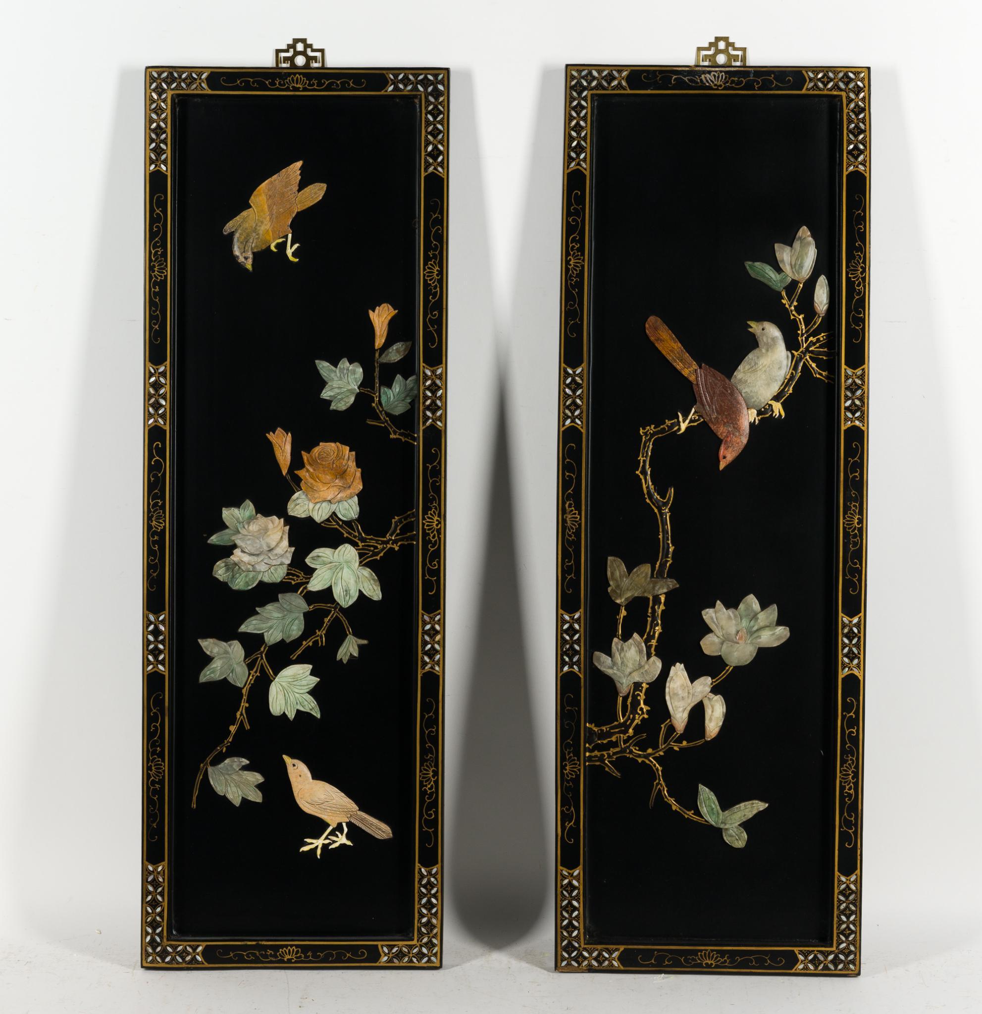 Set of 4 Chinese Black Lacquer Panels