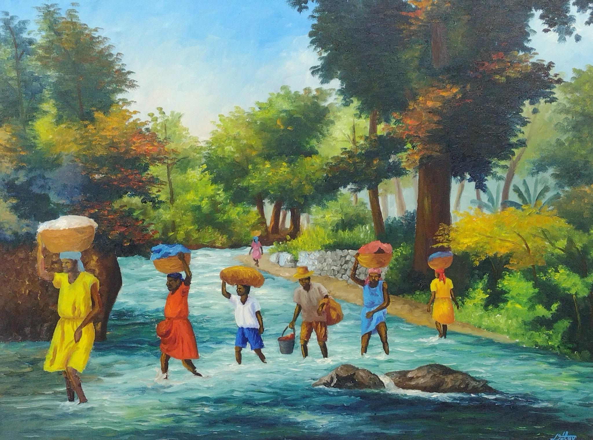 Haitian Oil on Canvas Painting by Fritzner Deluy