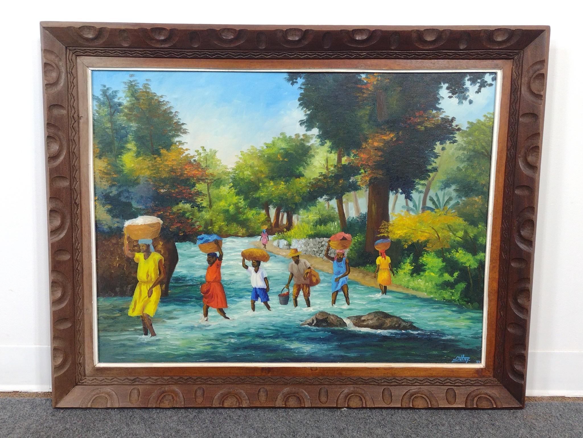Haitian Oil on Canvas Painting by Fritzner Deluy