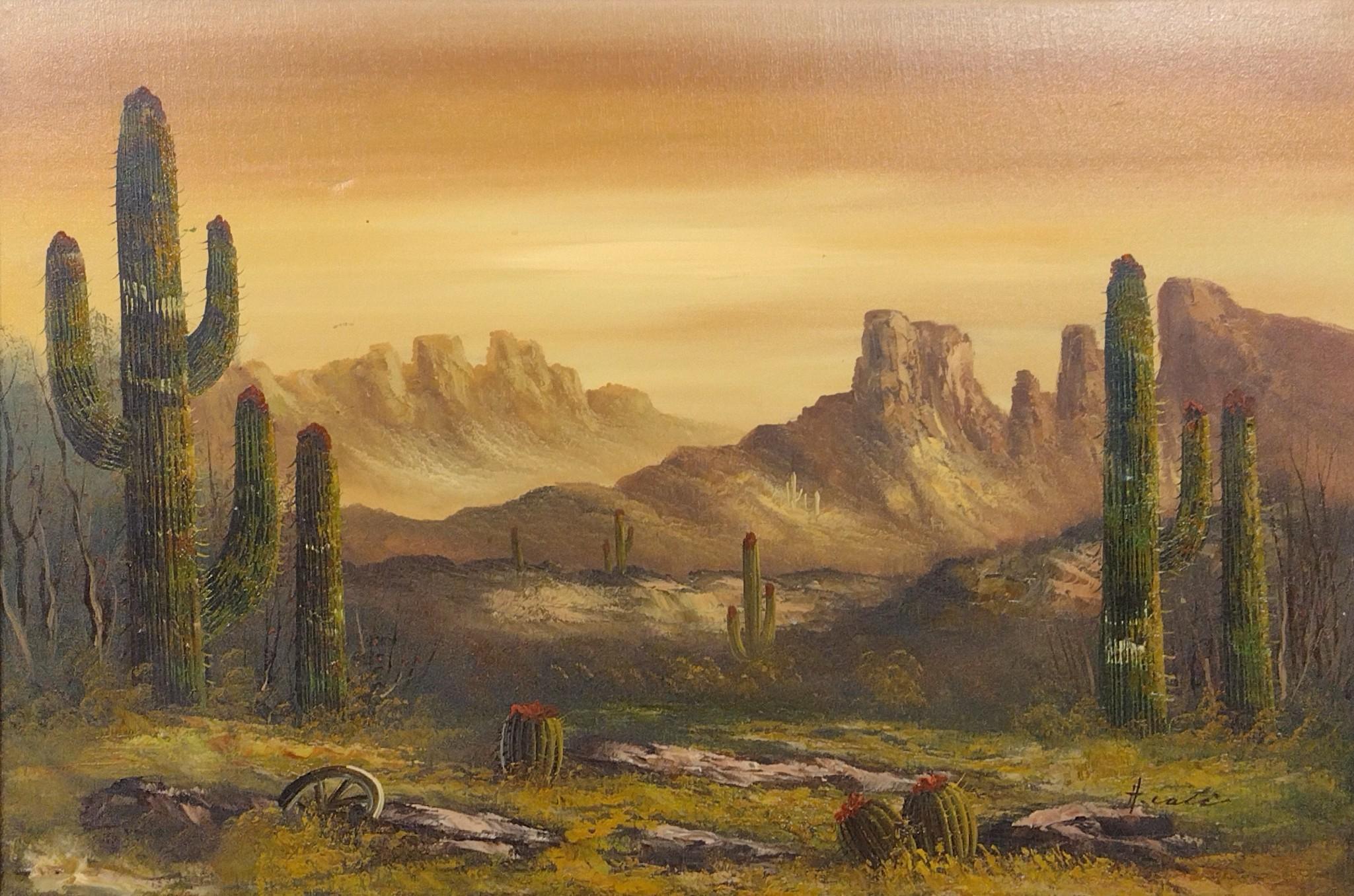 Desert Scenery Oil on Canvas Signed Illegibly