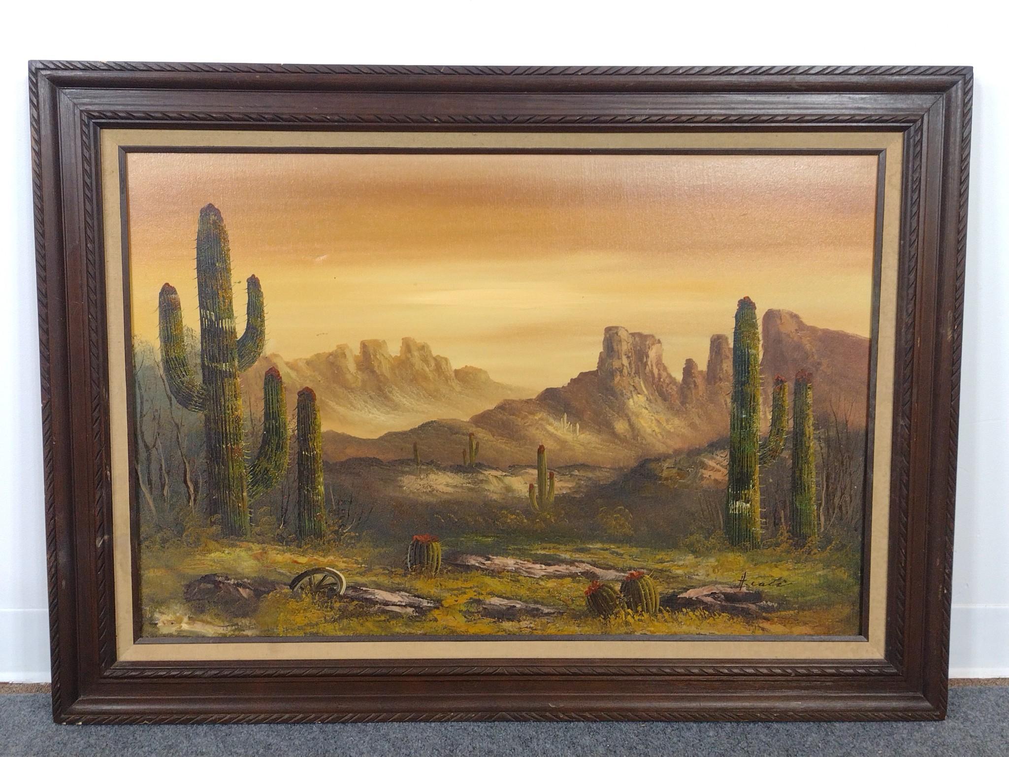 Desert Scenery Oil on Canvas Signed Illegibly