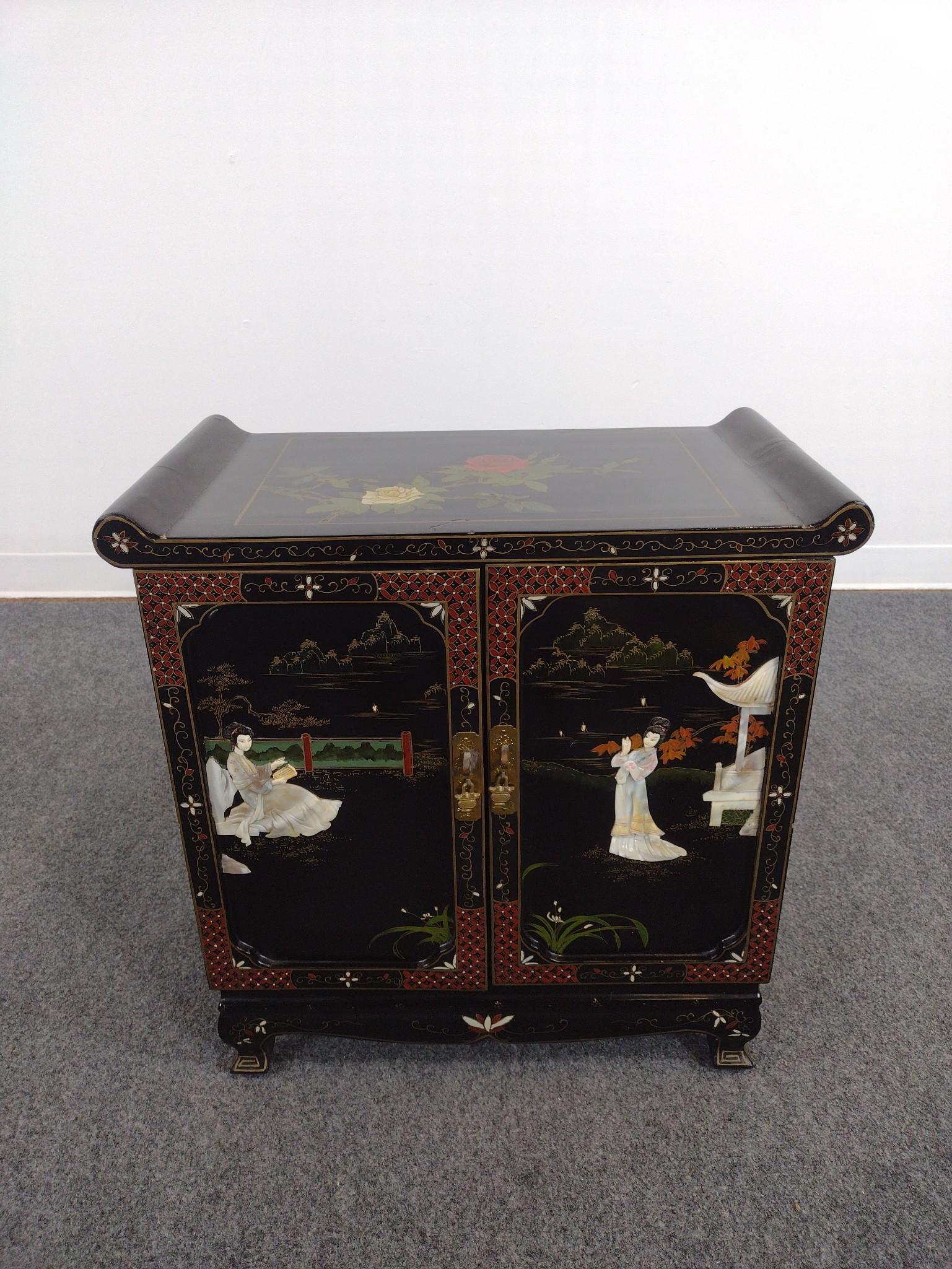 Low Asian Black Lacquer Cabinet