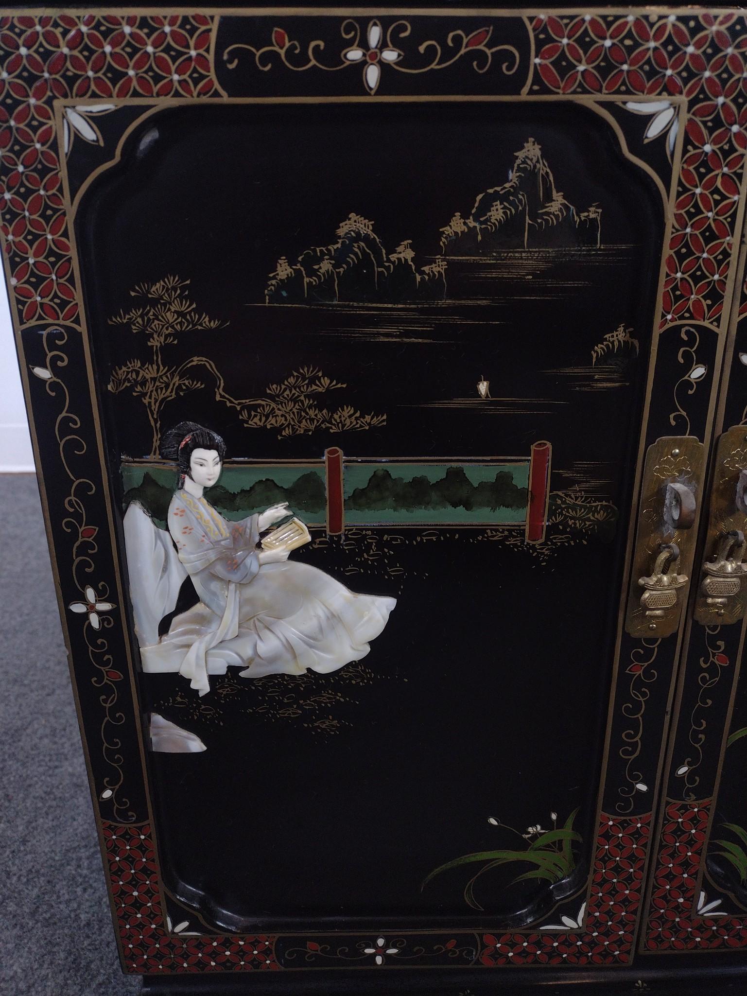Low Asian Black Lacquer Cabinet