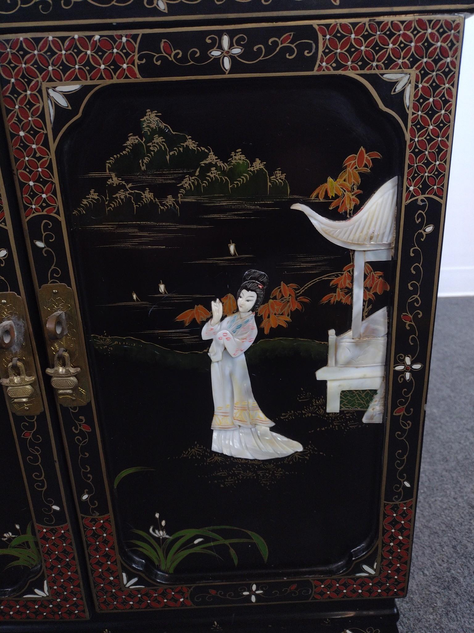 Low Asian Black Lacquer Cabinet