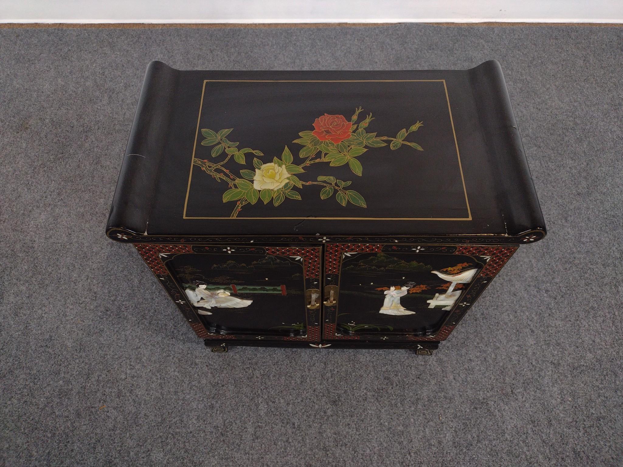 Low Asian Black Lacquer Cabinet