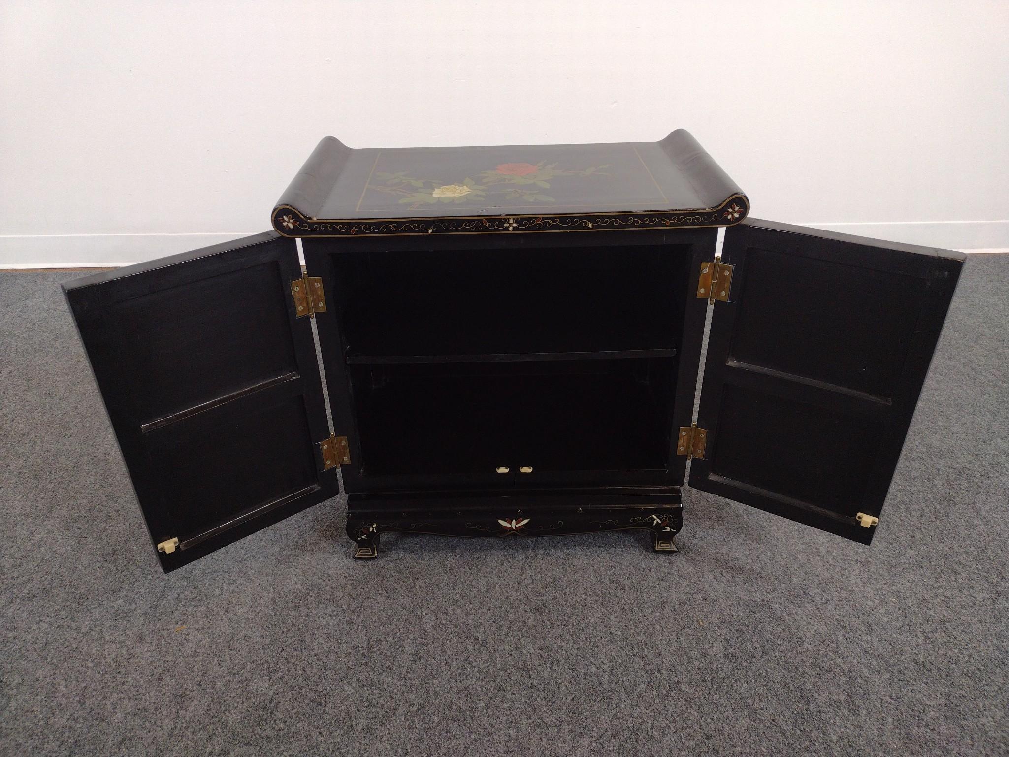 Low Asian Black Lacquer Cabinet