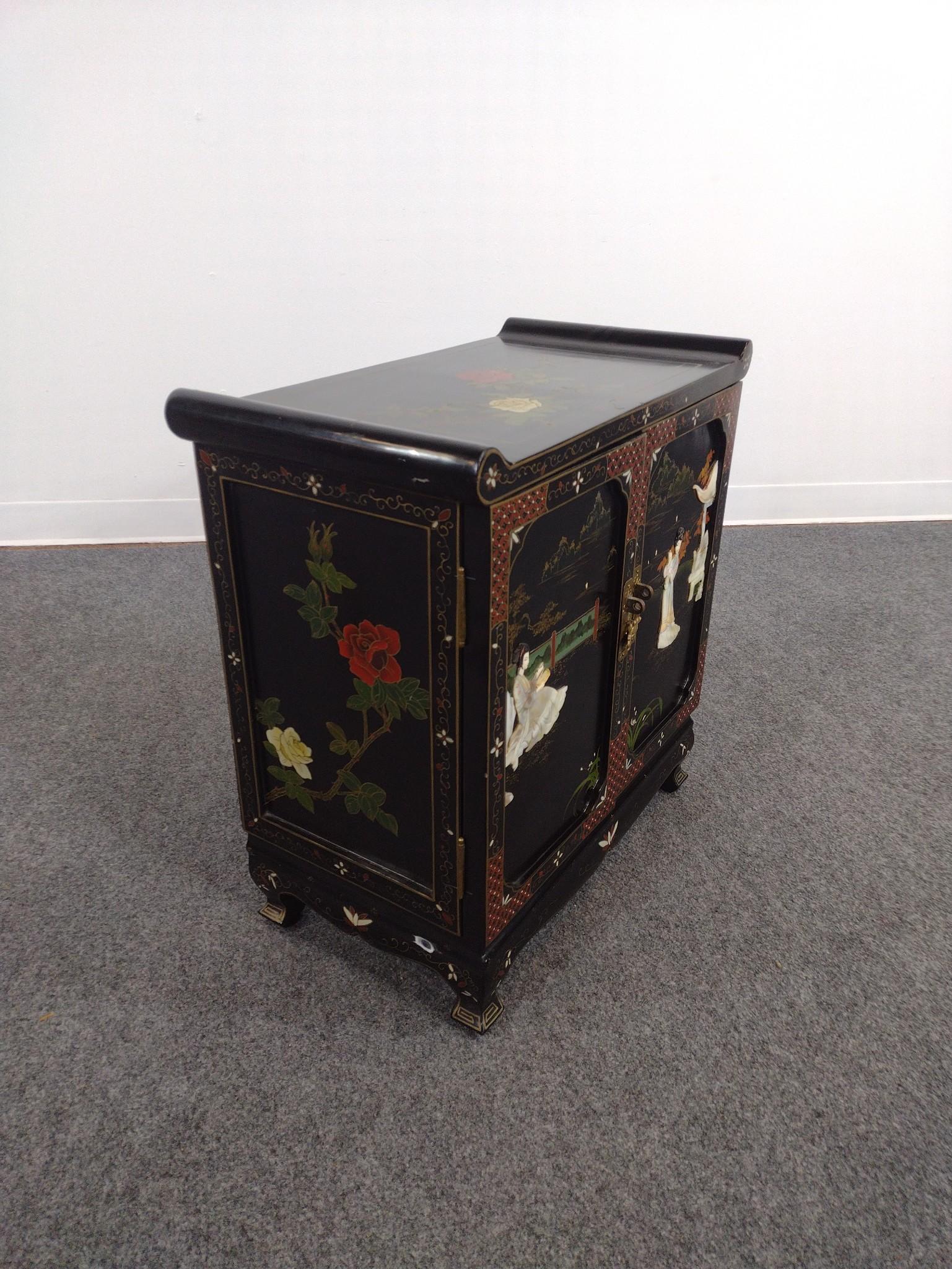 Low Asian Black Lacquer Cabinet