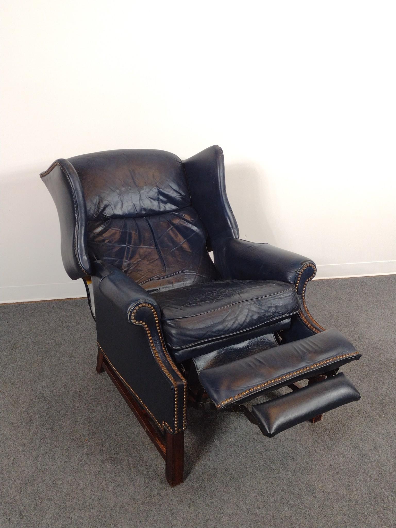 Barcalounger Leather Reclining Wing Back Chair