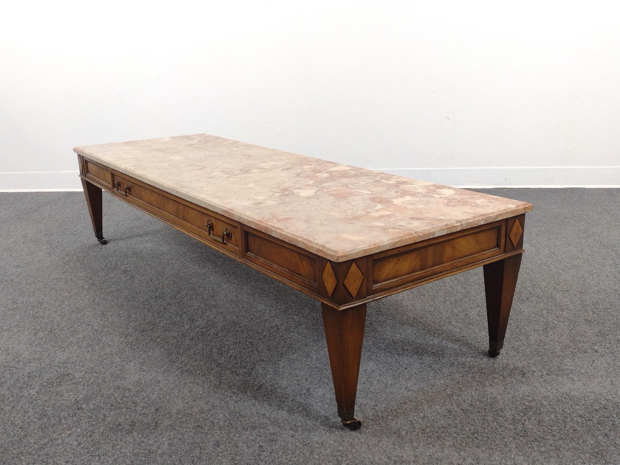 Henredon Marble Top Coffee Table and Pair of End Tables