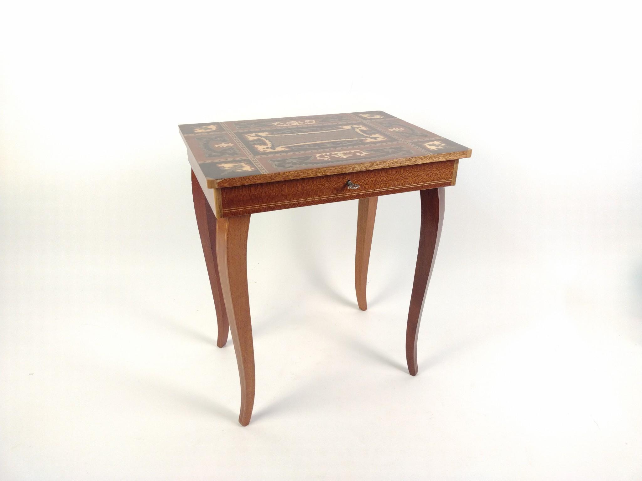Vintage Swiss Inlaid Music Box Table