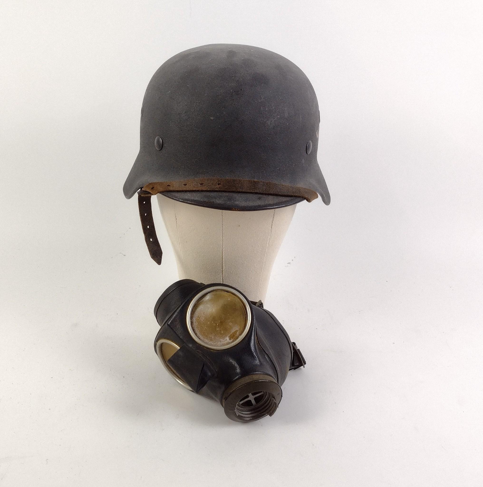 German WWII M31 Luftwaffe Helmet & Luftschutz Gas Mask