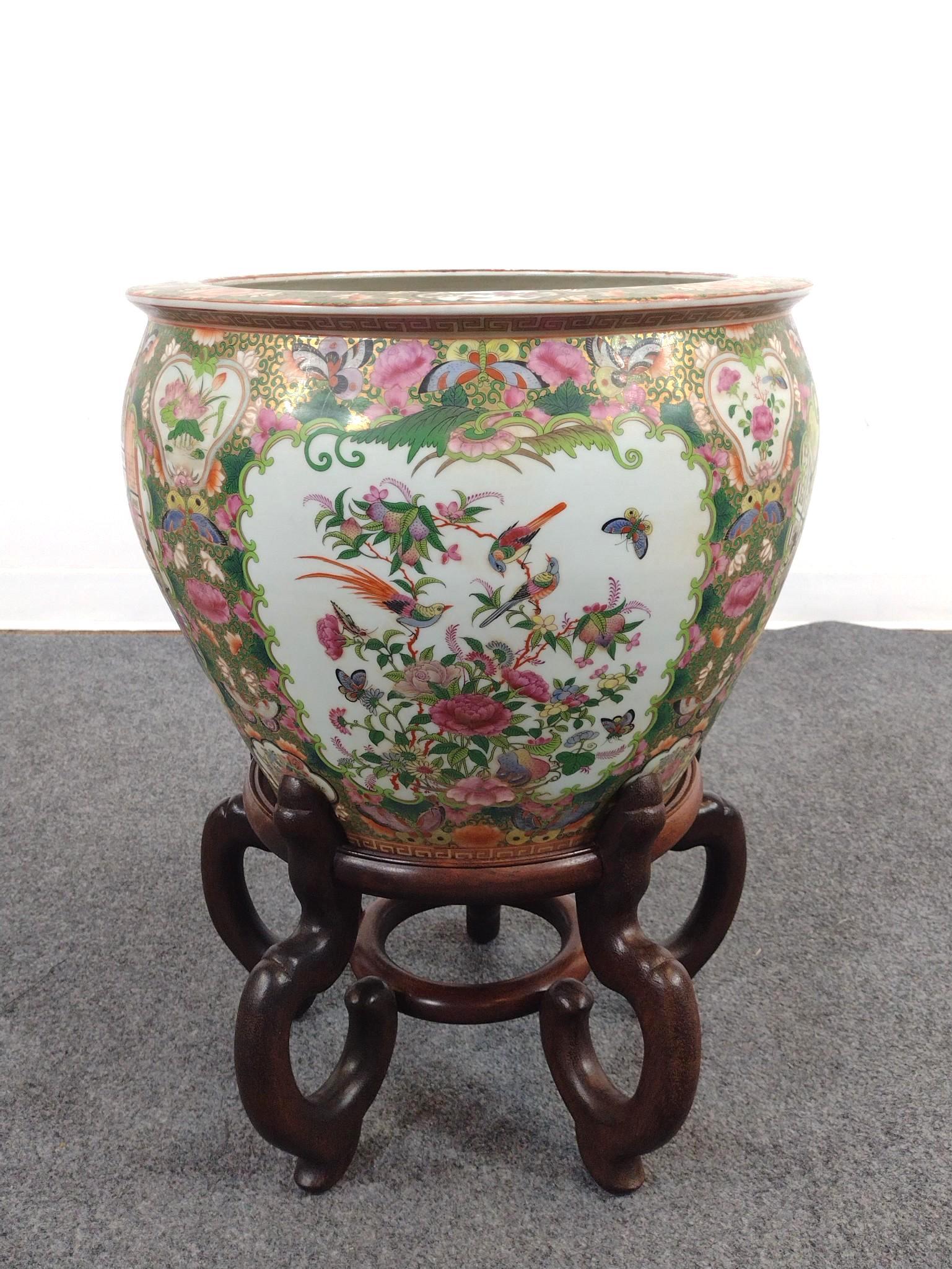 Chinese Famille Rose Fish Bowl on Stand