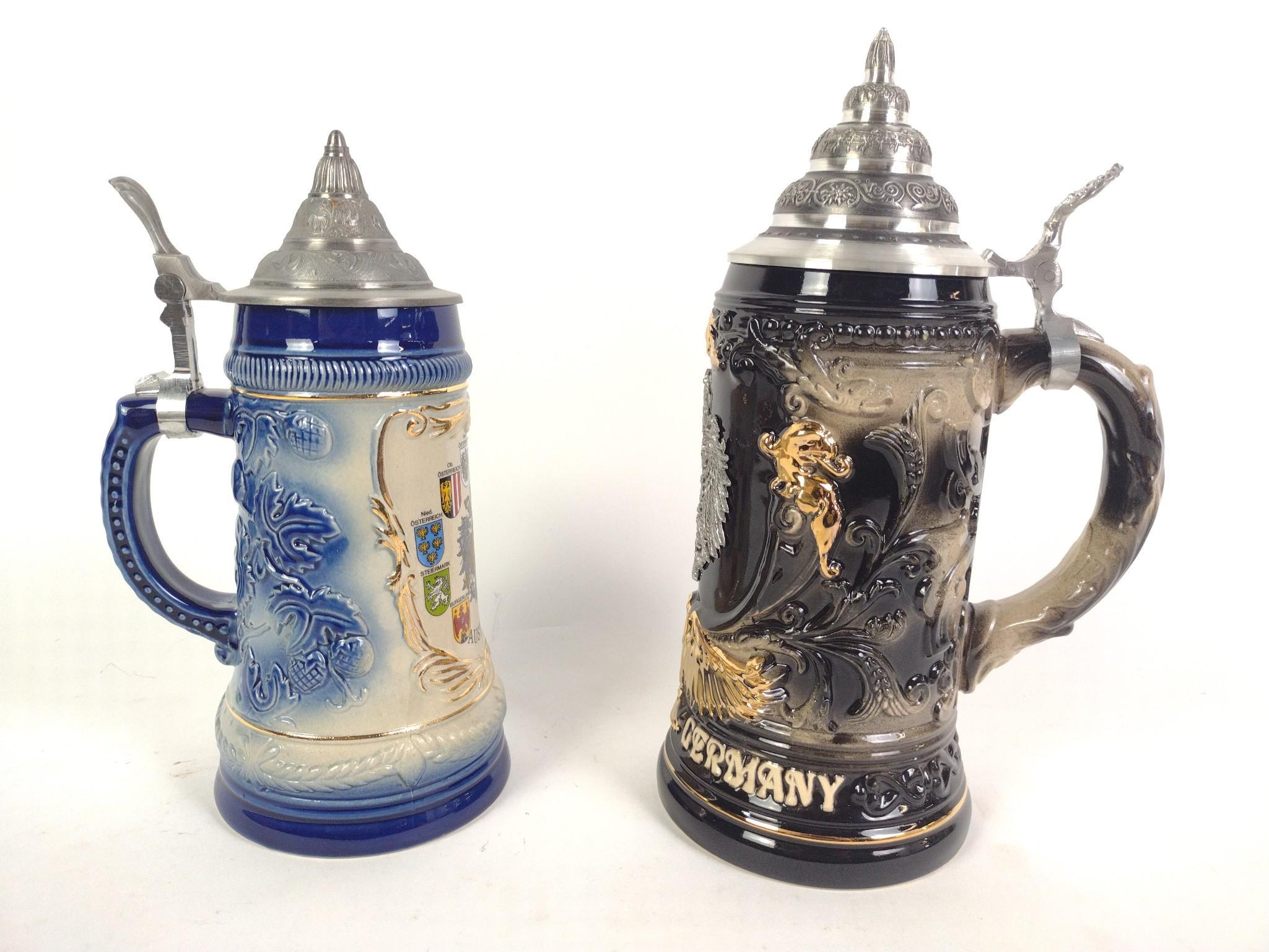 2 German Lidded Beer Steins