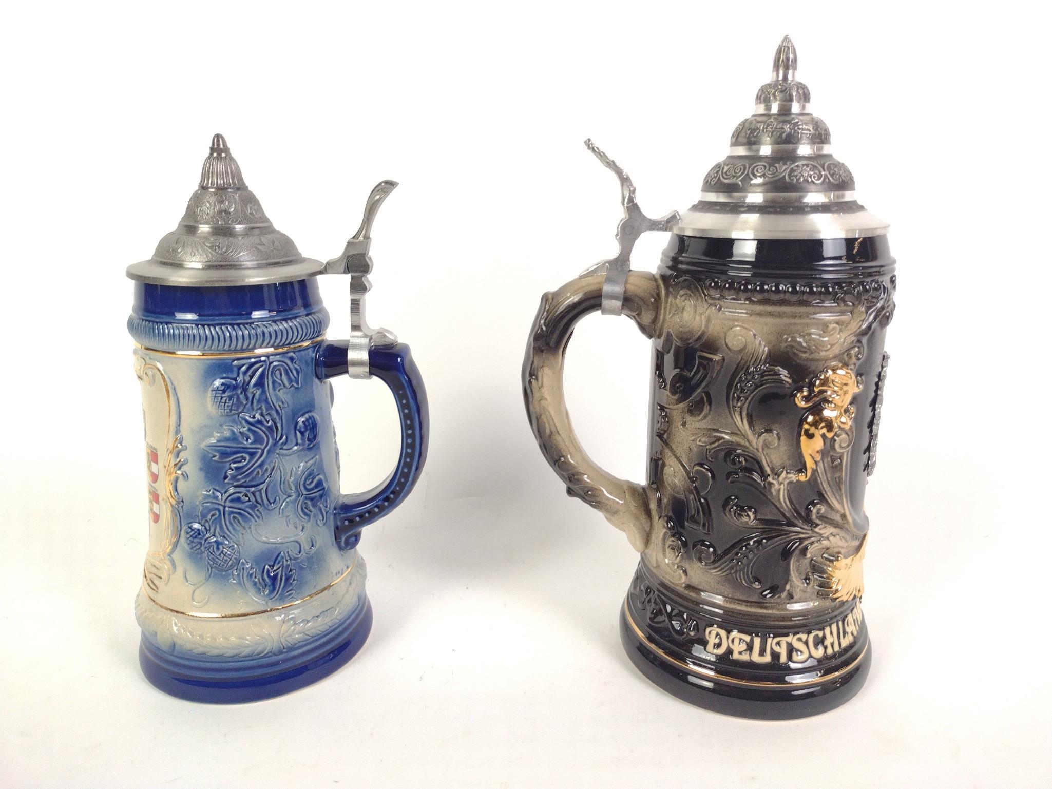 2 German Lidded Beer Steins