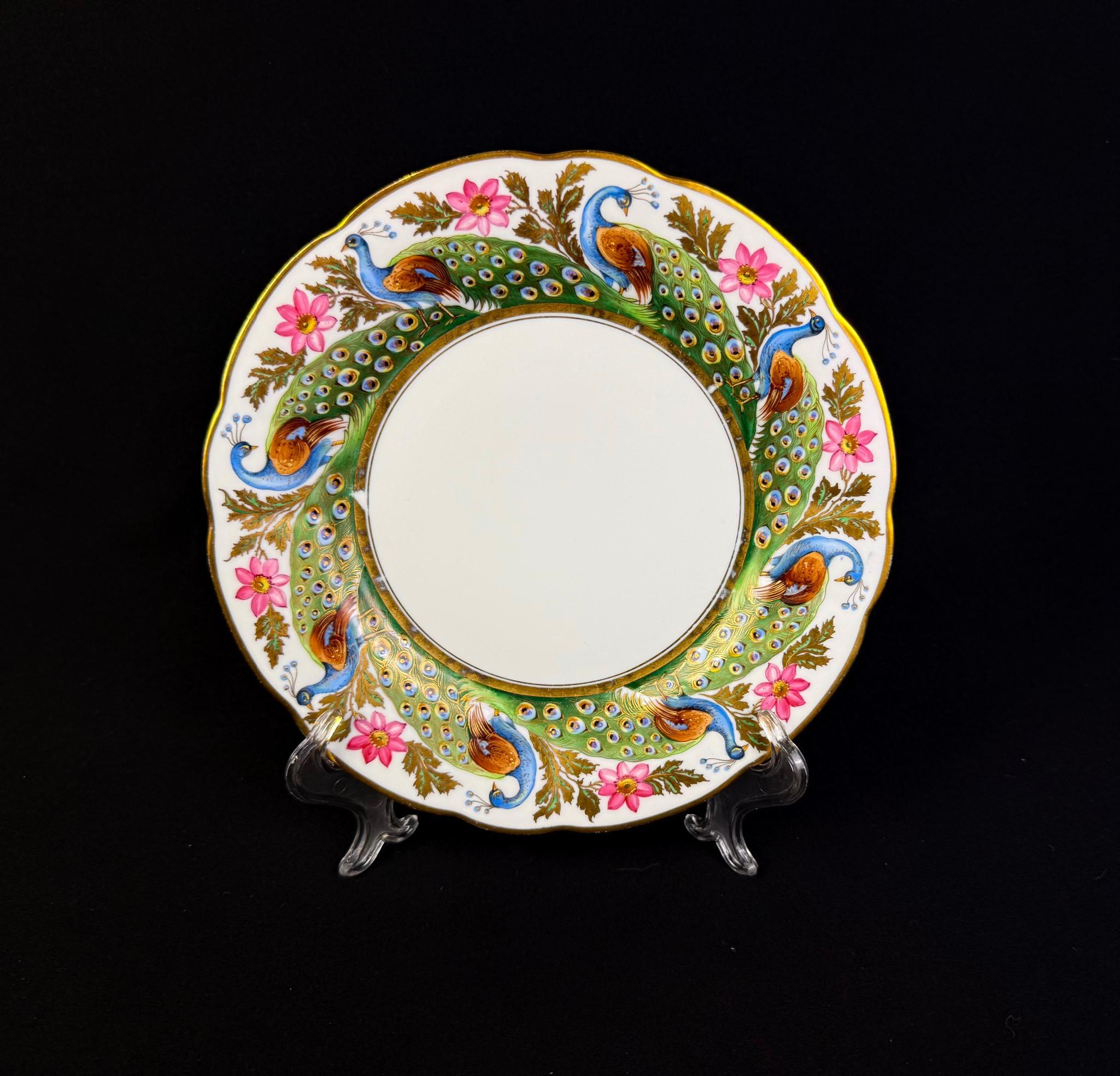 Set of 8 Rouen Hand Painted Peacock Plates