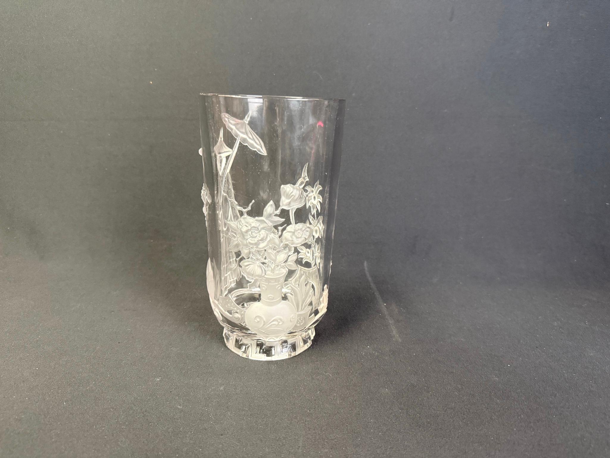 Signed Verlys Chinoiserie Glass Vase