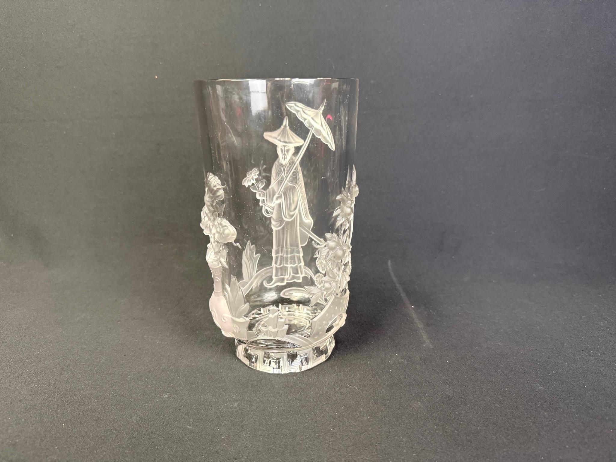 Signed Verlys Chinoiserie Glass Vase