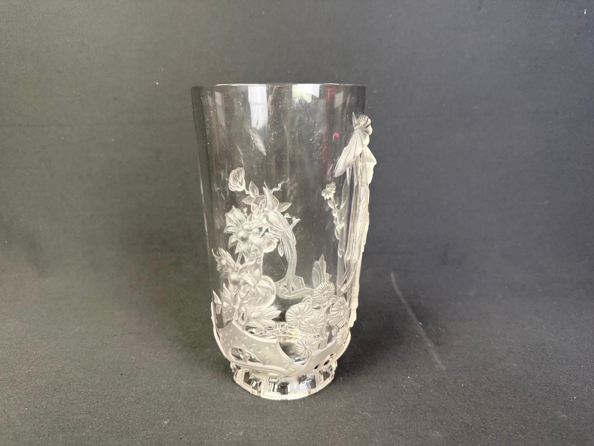 Signed Verlys Chinoiserie Glass Vase