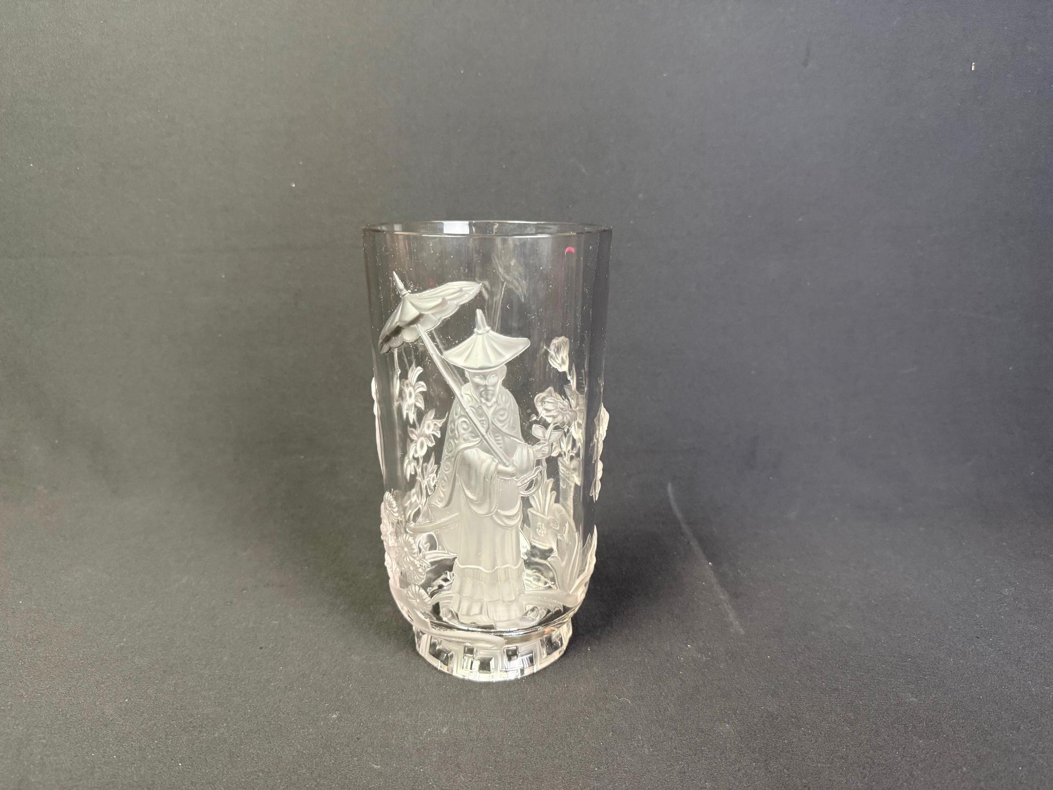 Signed Verlys Chinoiserie Glass Vase