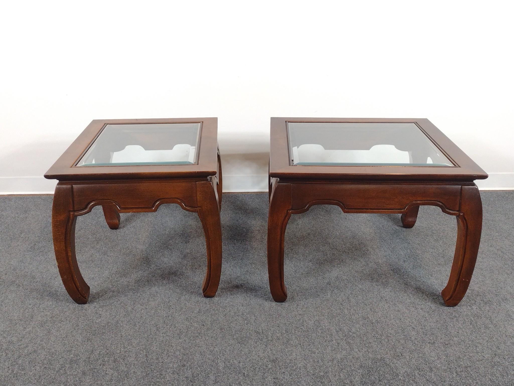 Pair Of Asian Glass Top Tables