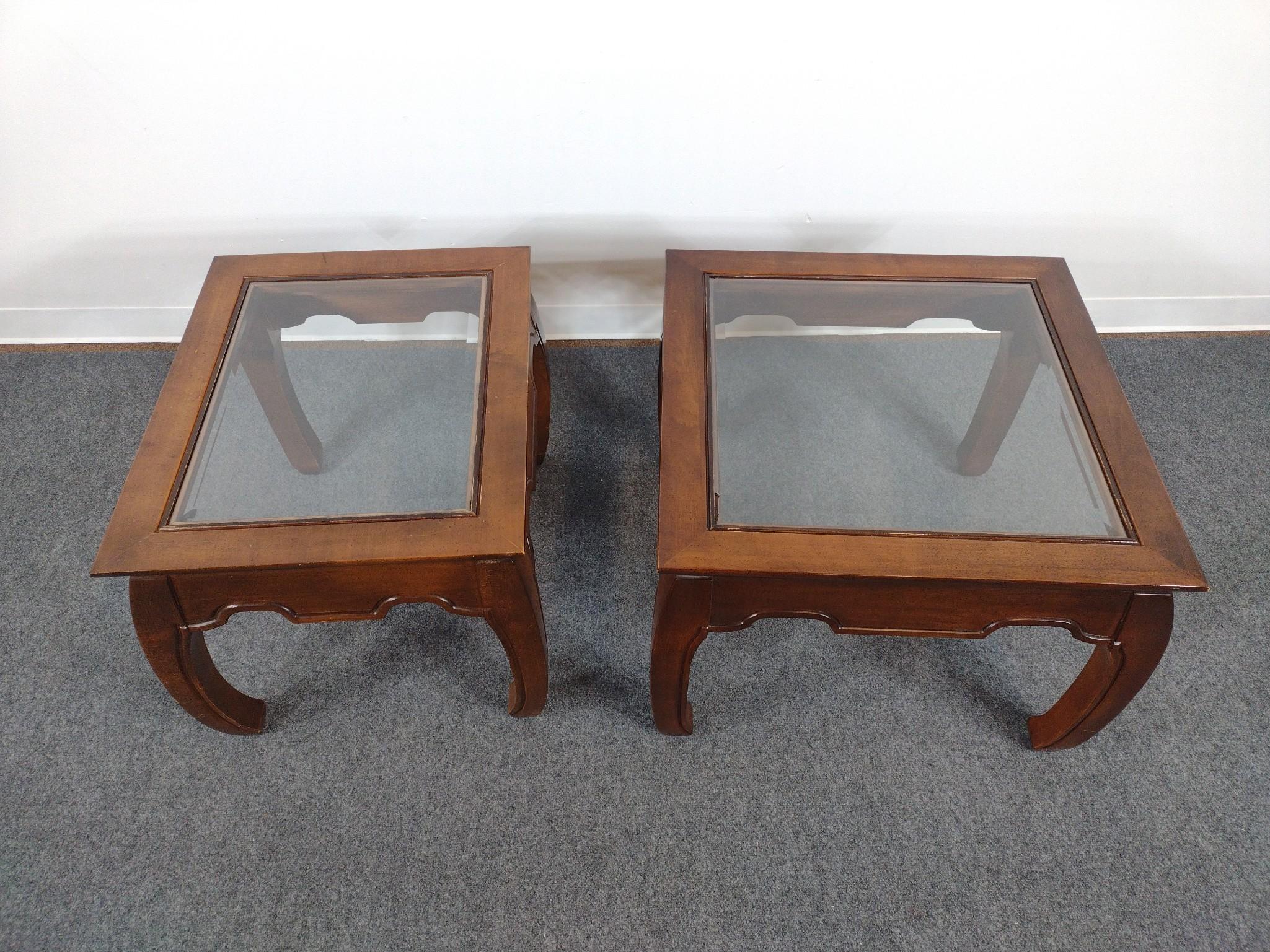 Pair Of Asian Glass Top Tables