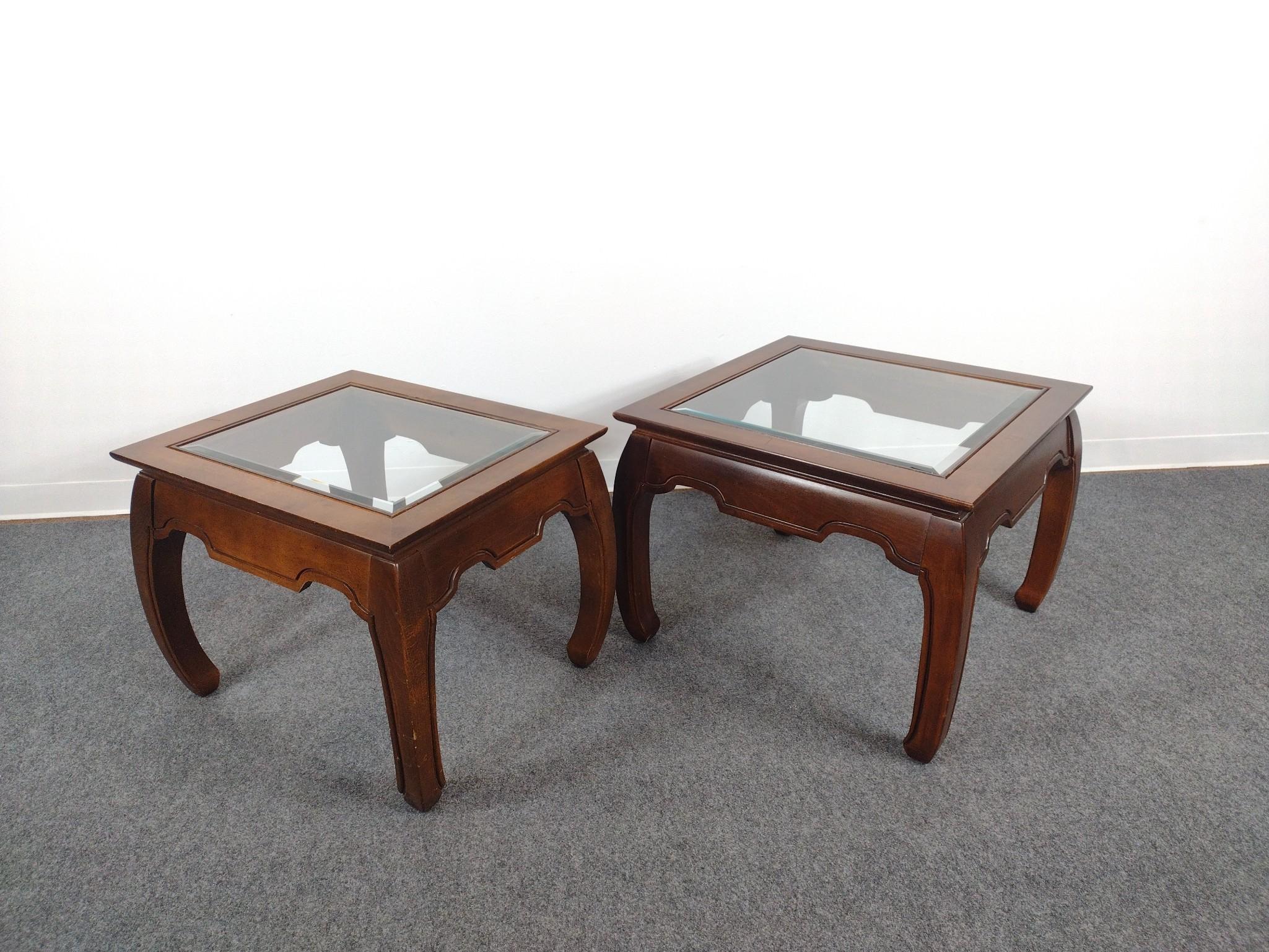 Pair Of Asian Glass Top Tables