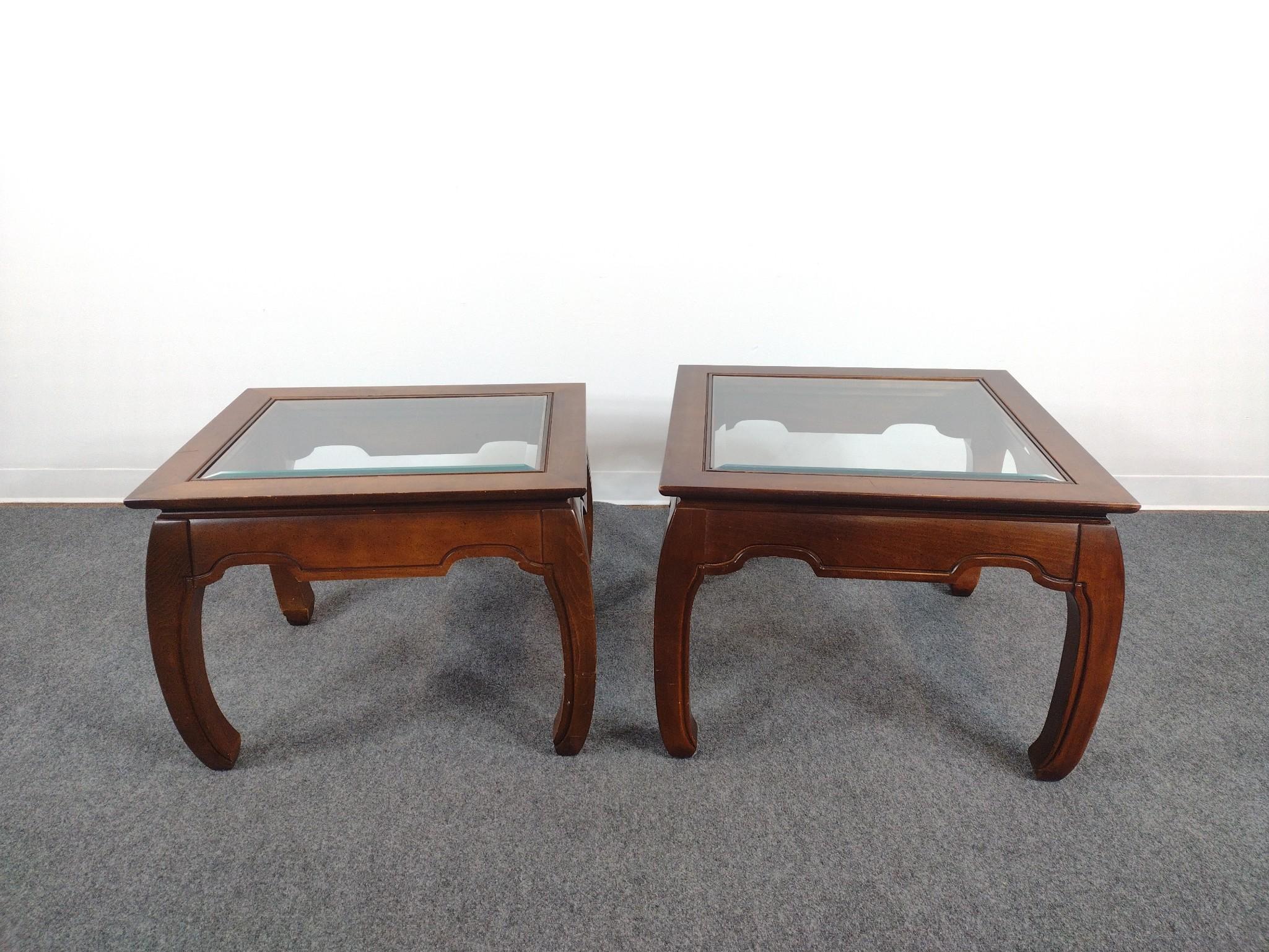 Pair Of Asian Glass Top Tables