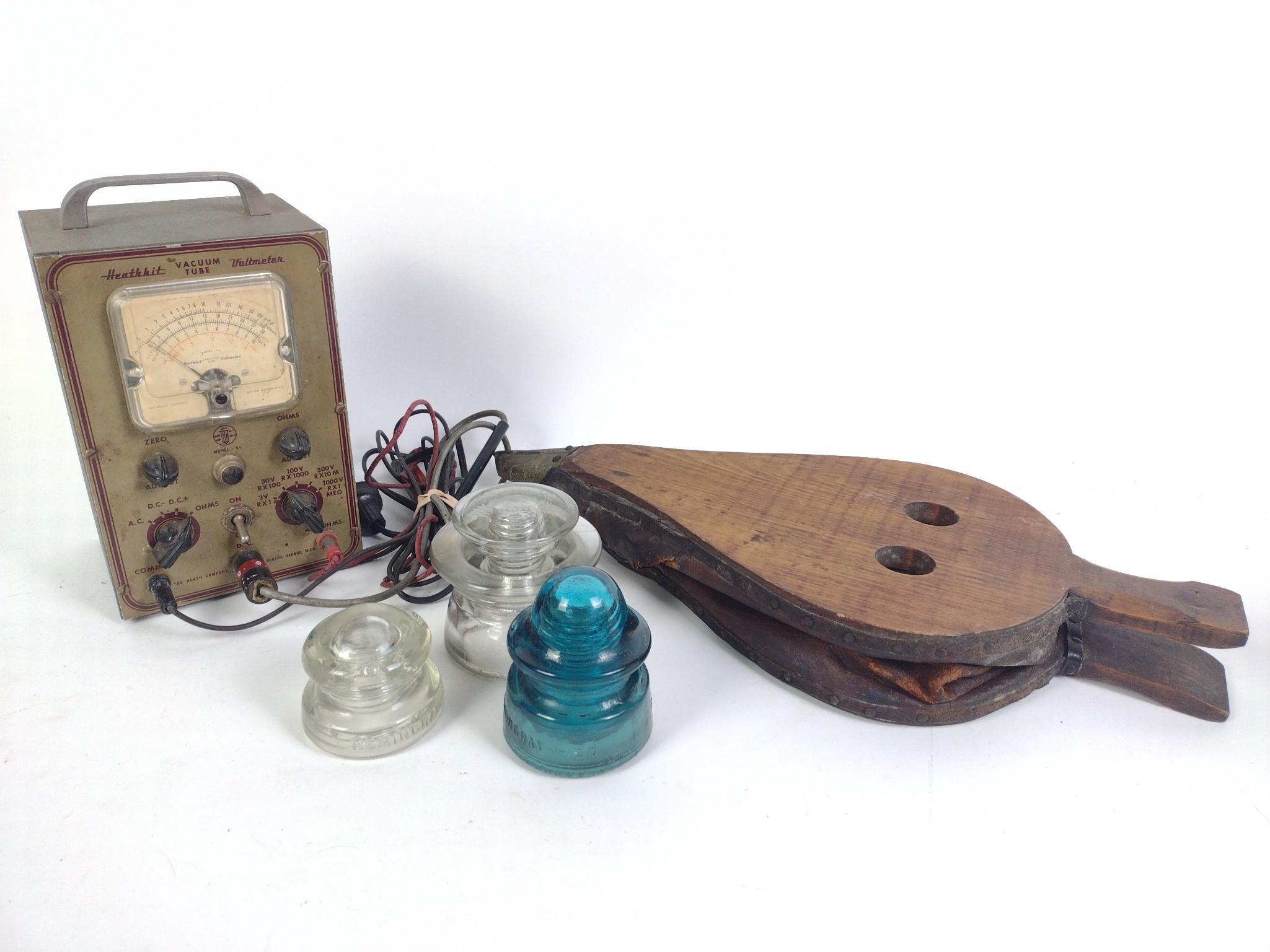 3 Glass Insulators, Vaultmeter, Bellows