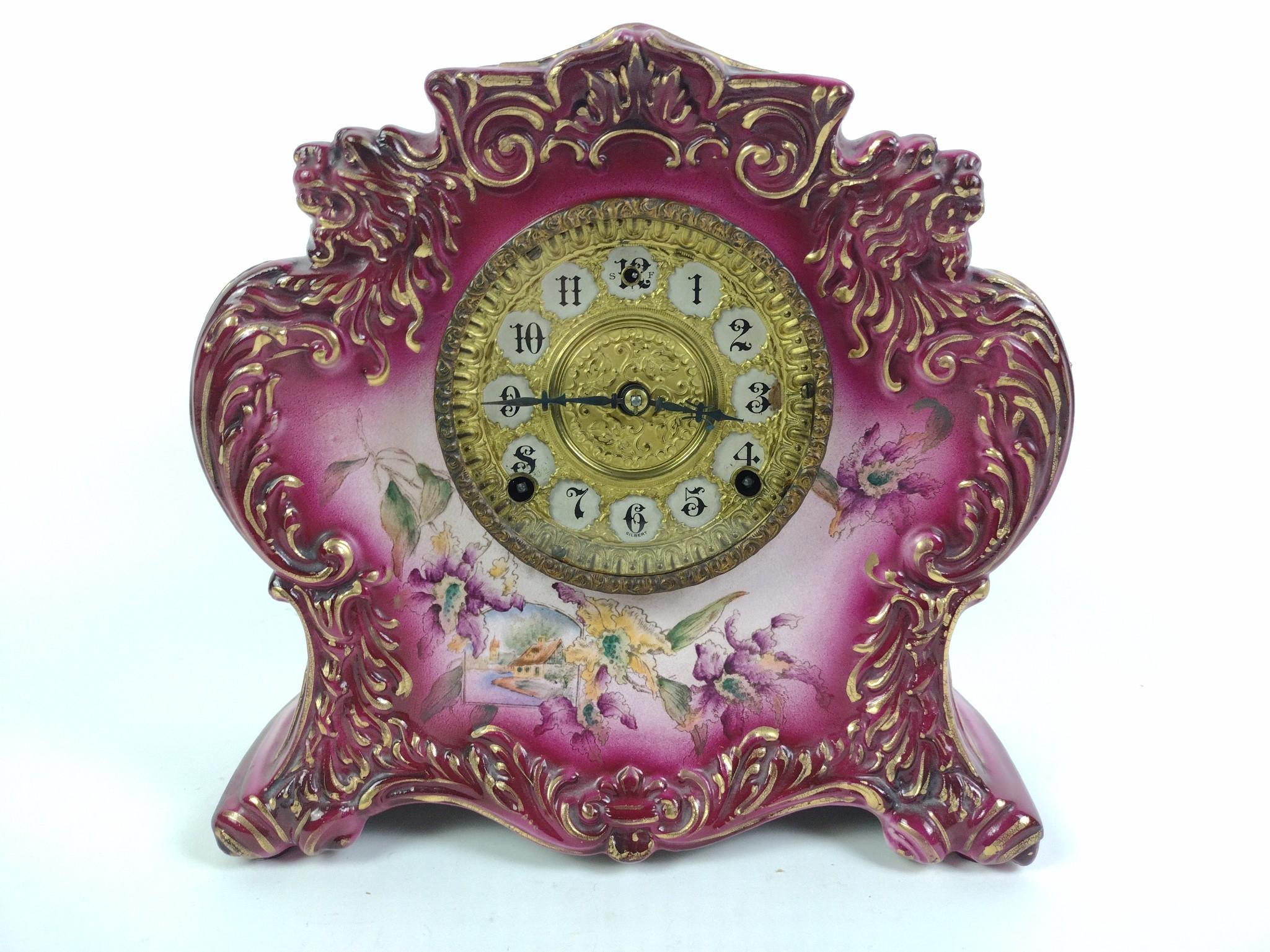Gilbert Porcelain Clock & Brass Student Lamp