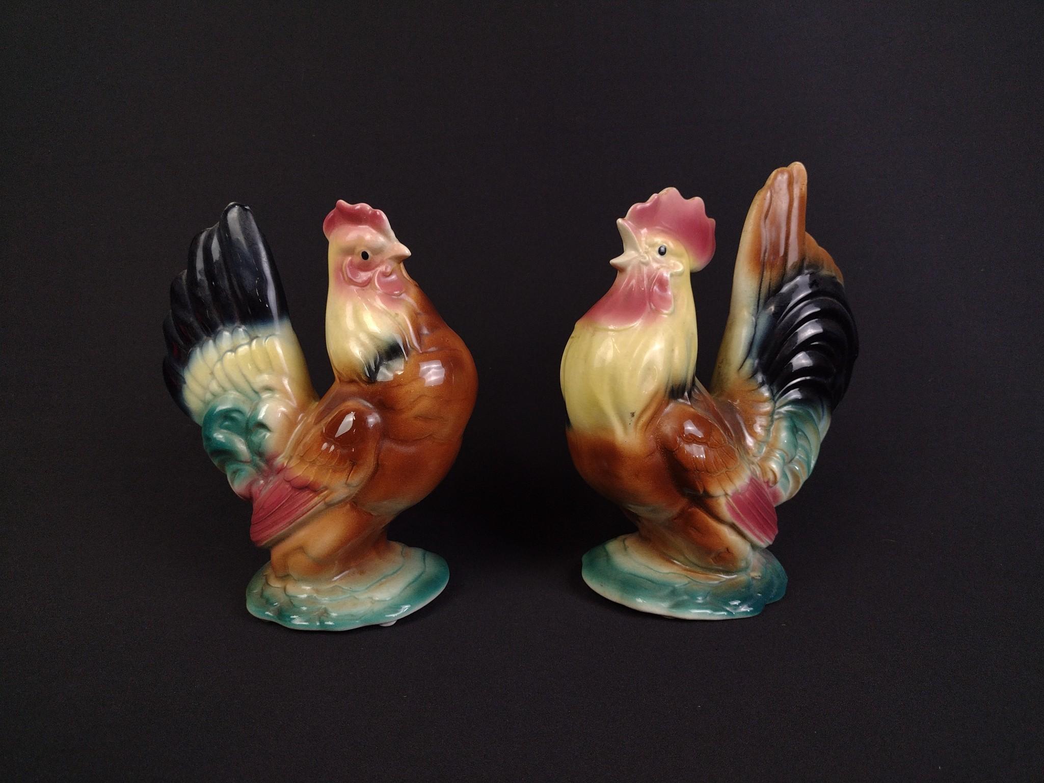 Italian Hen-On-Nest & Rooster with Hen Statues