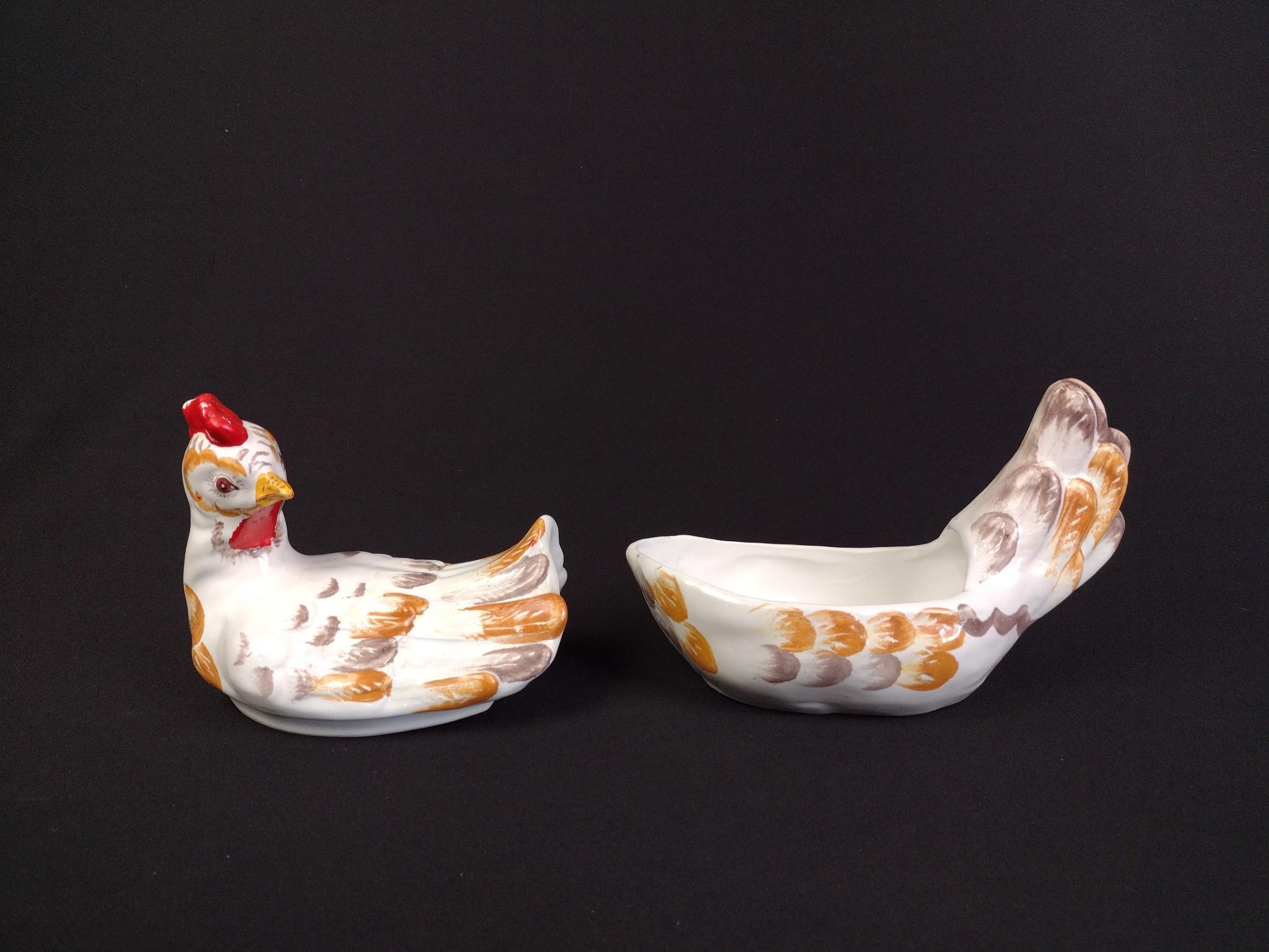 Italian Hen-On-Nest & Rooster with Hen Statues