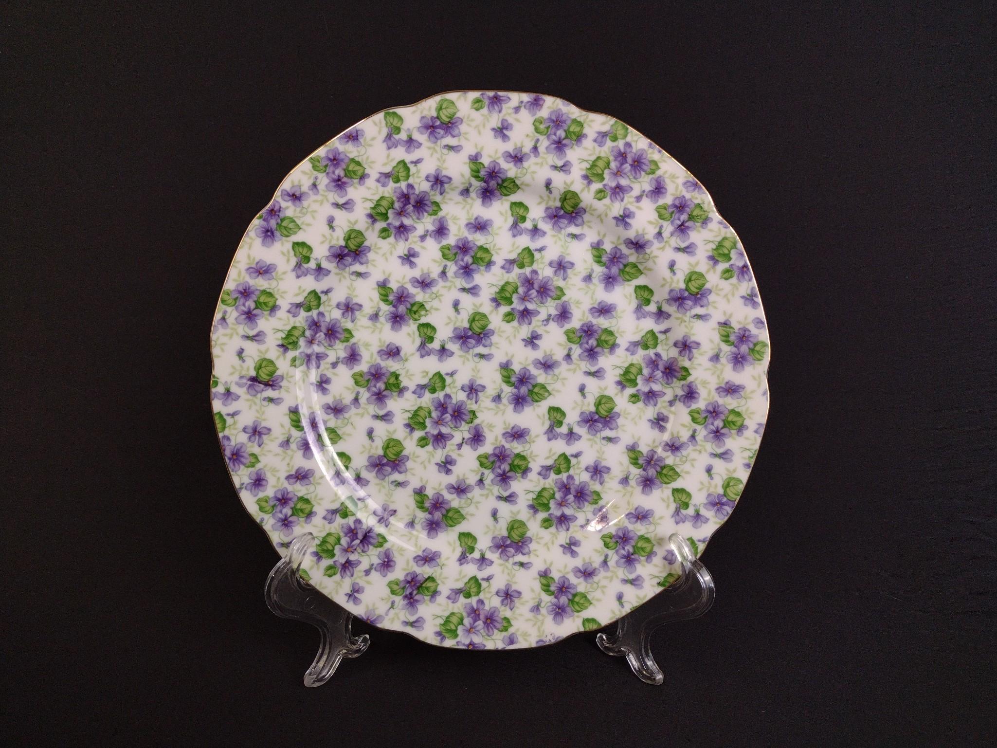 Partial Set of Lefton Violet Chintz Plates, Cups & Saucers