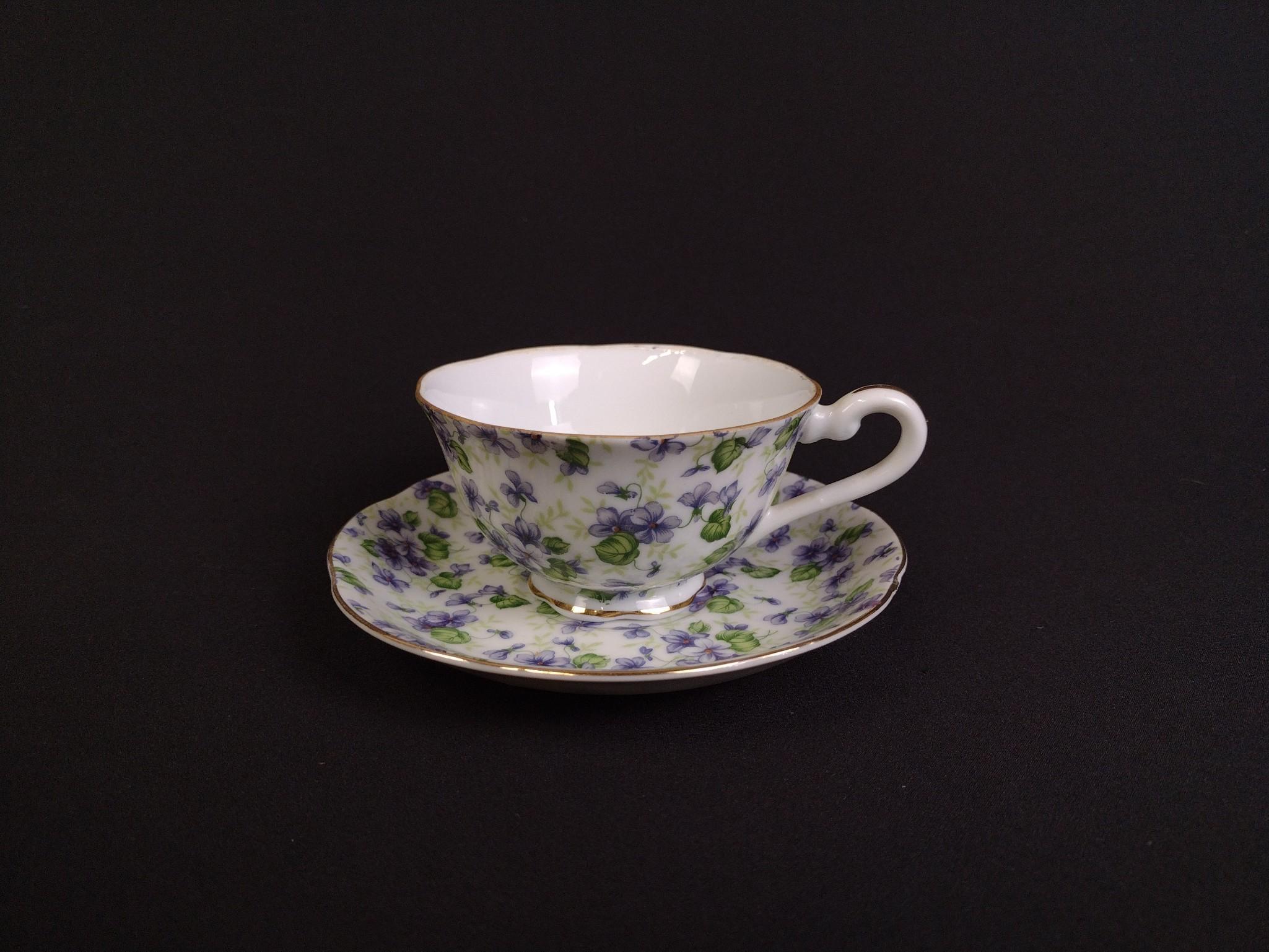 Partial Set of Lefton Violet Chintz Plates, Cups & Saucers