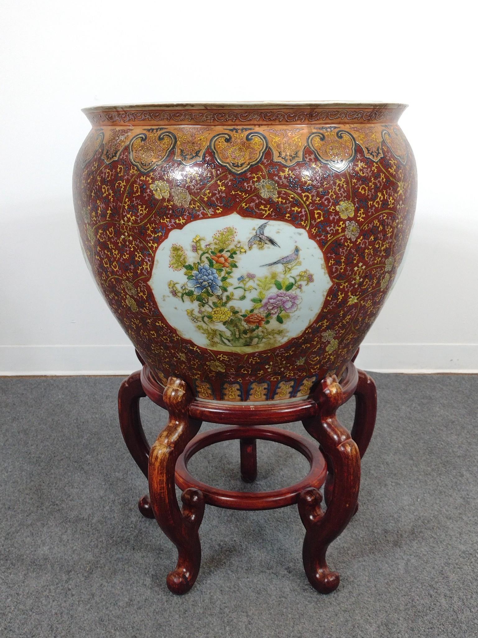 Chinese Famille Rose Fishbowl on Stand