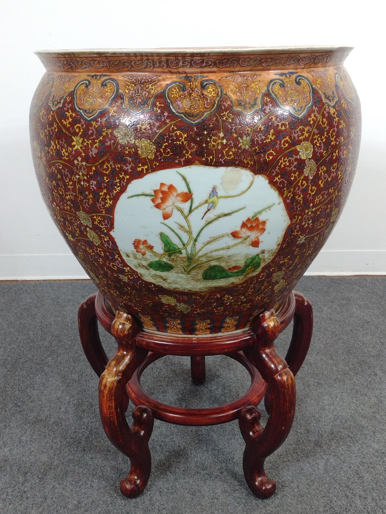 Chinese Famille Rose Fishbowl on Stand