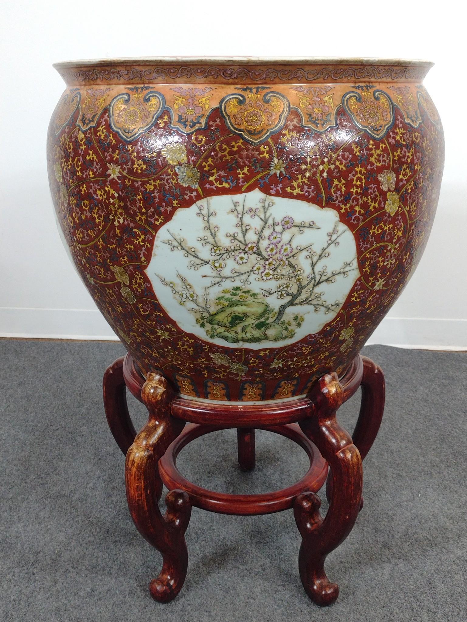 Chinese Famille Rose Fishbowl on Stand