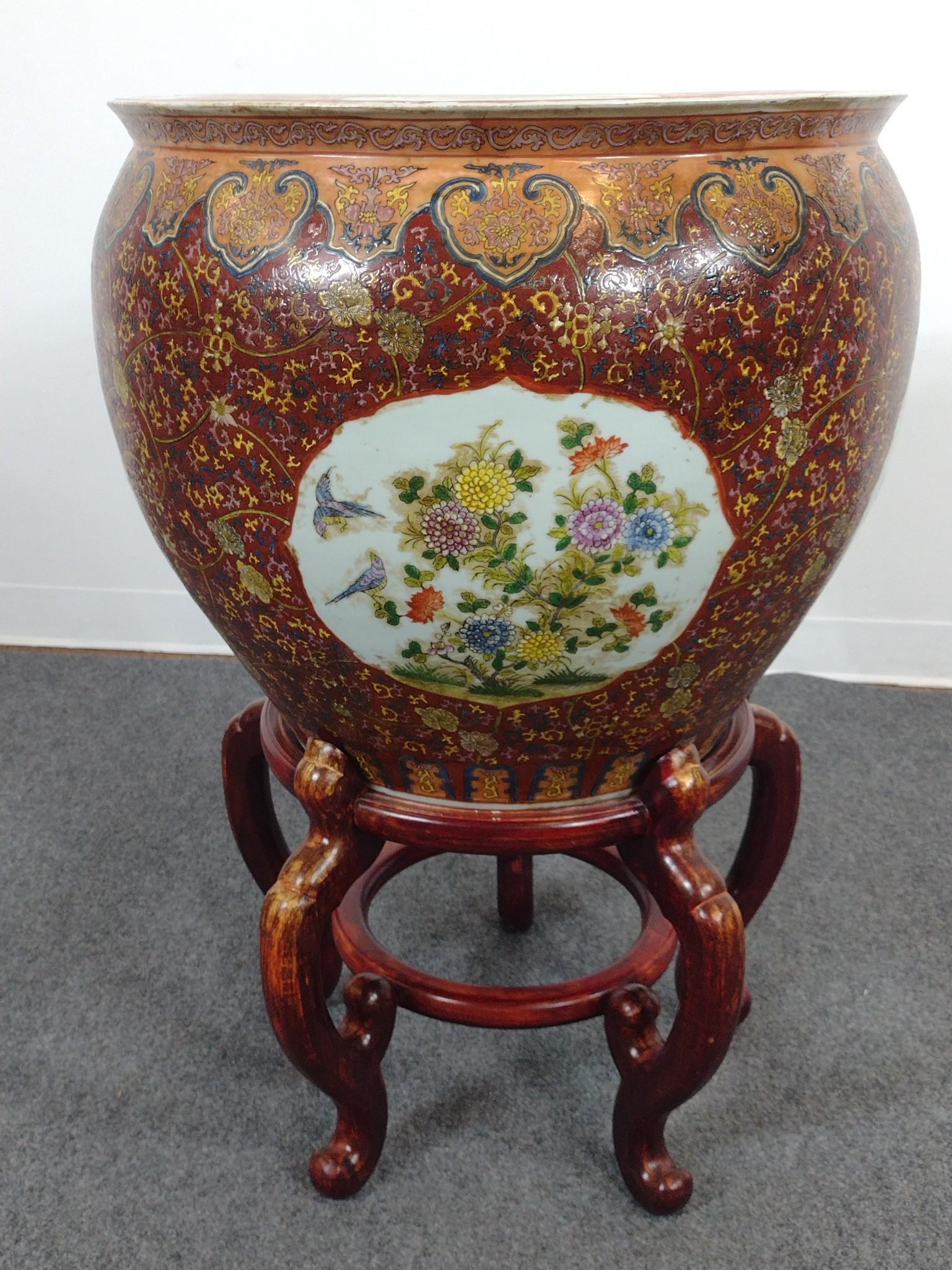 Chinese Famille Rose Fishbowl on Stand