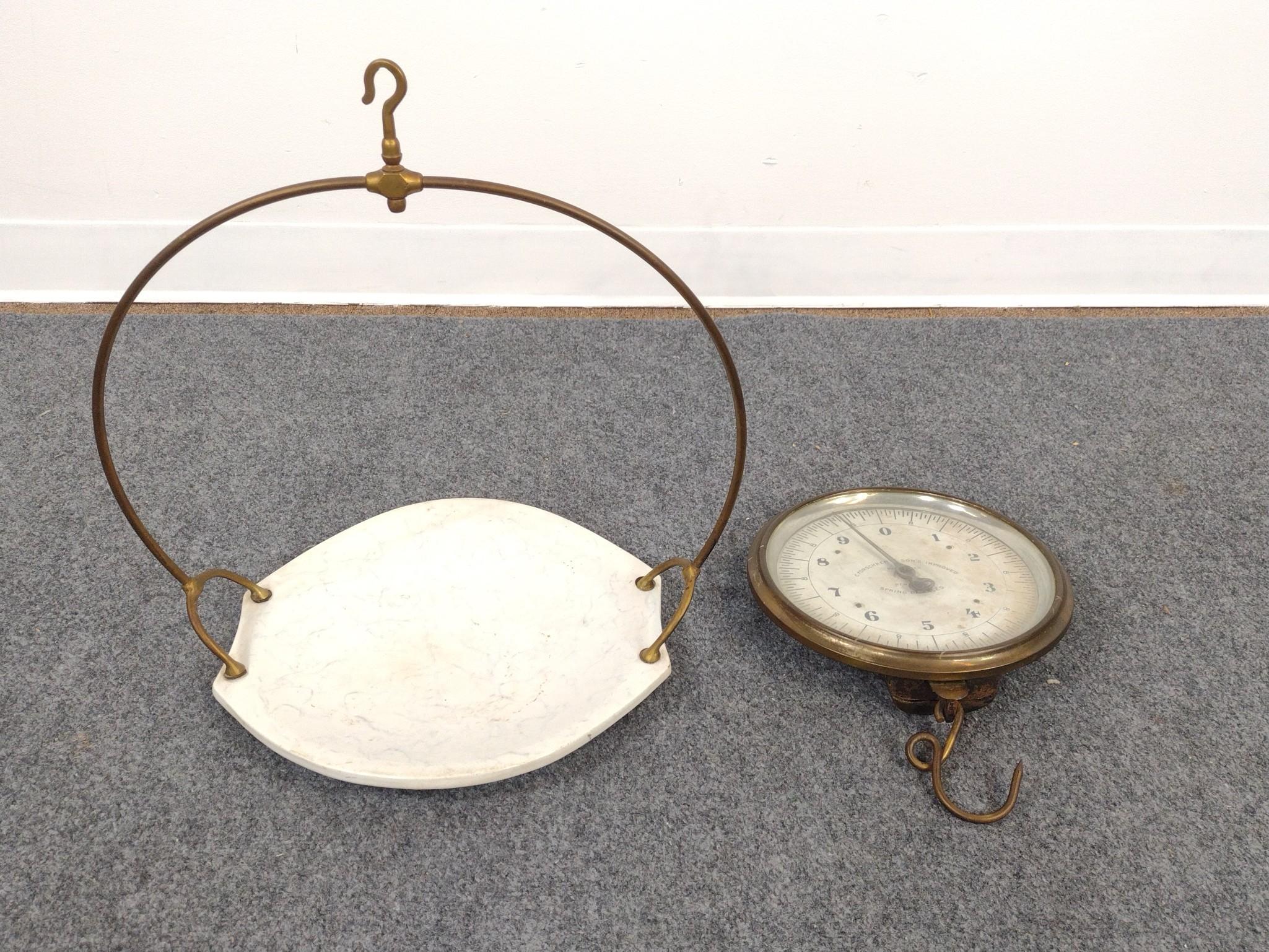 Antique Hanging Scale with Marble Scale Pan