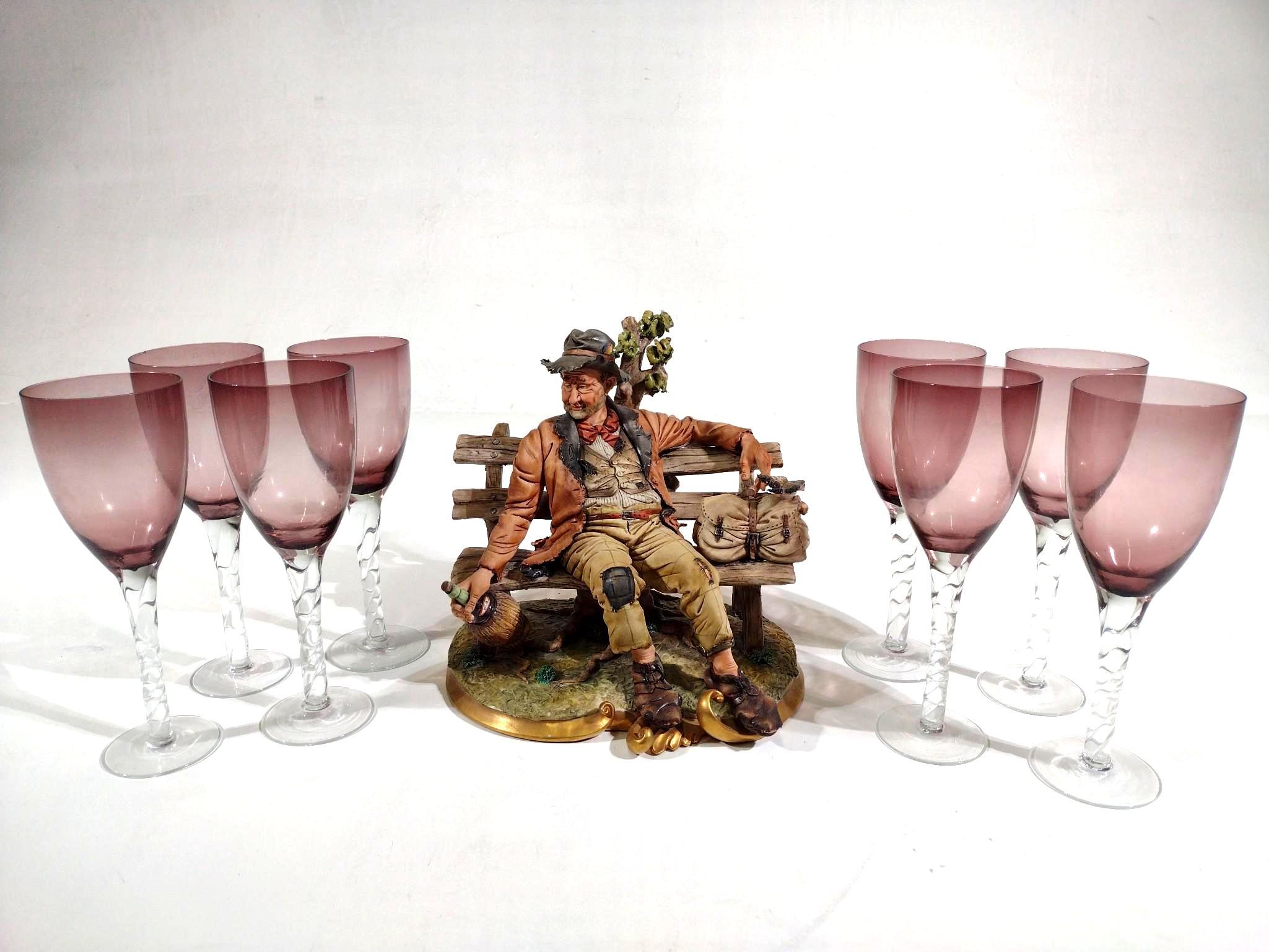 Italian Tramp on Bench & 8 Wine Glasses