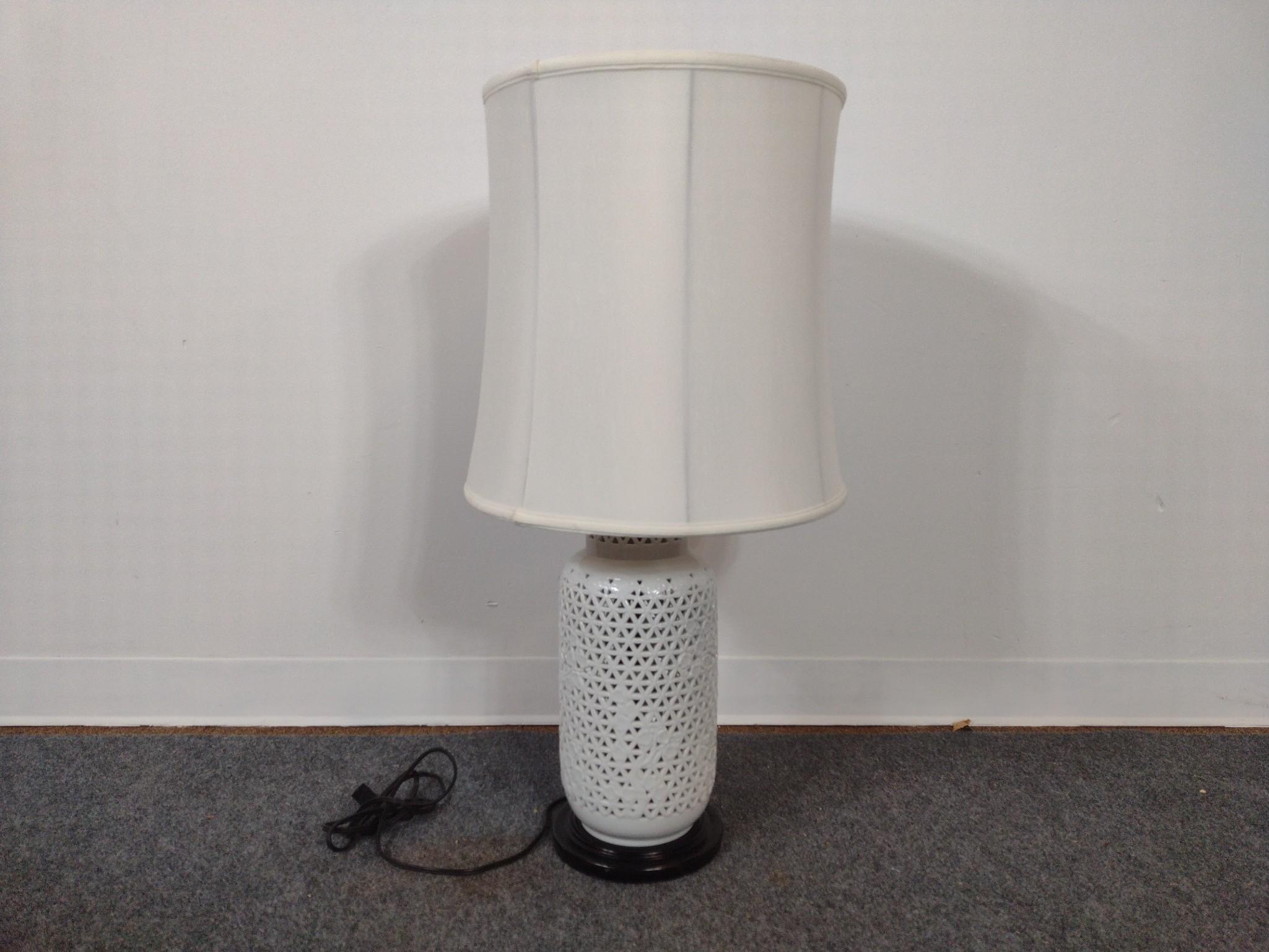 Blanc De Chine Reticulated Porcelain Table Lamp