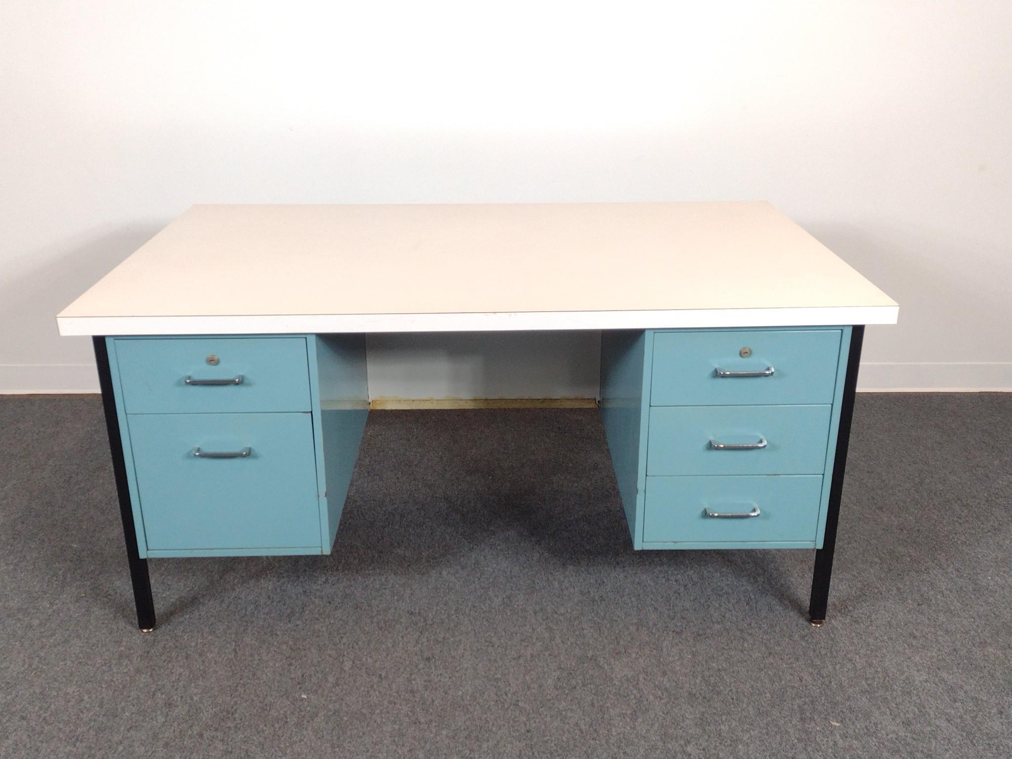 Mid-Century Modern Metal Double Pedestal Desk
