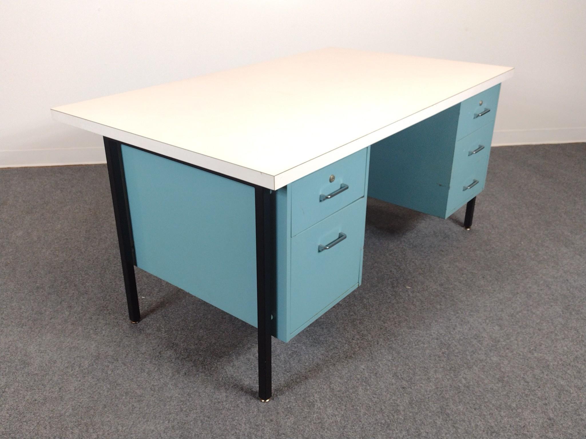 Mid-Century Modern Metal Double Pedestal Desk