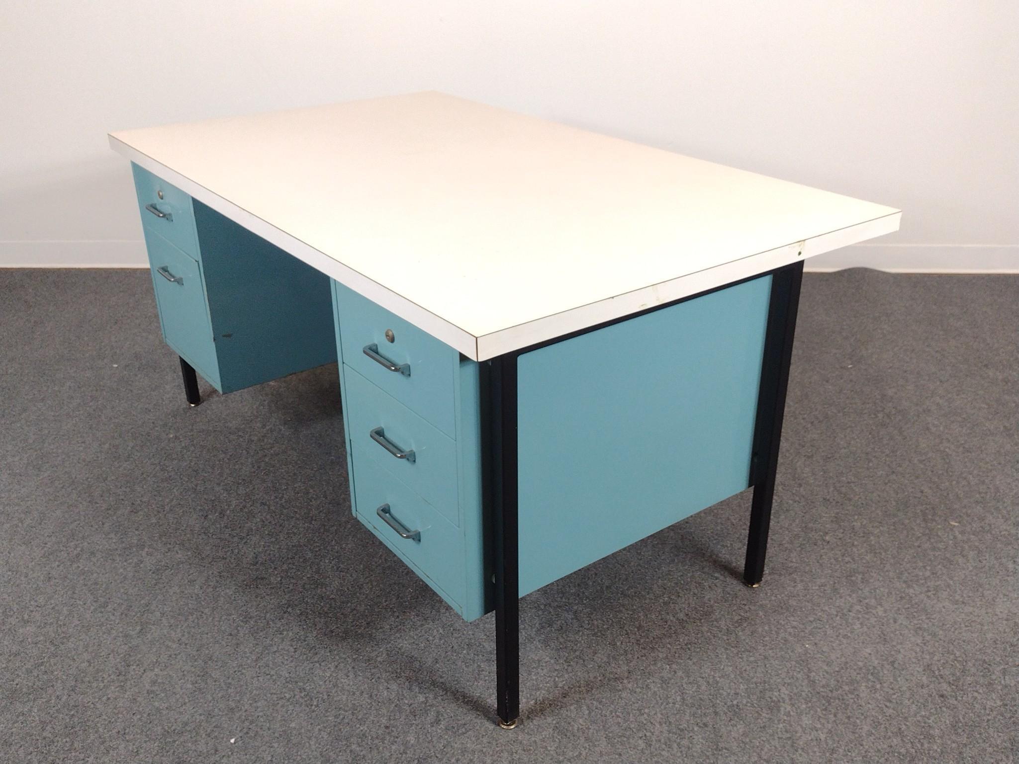 Mid-Century Modern Metal Double Pedestal Desk